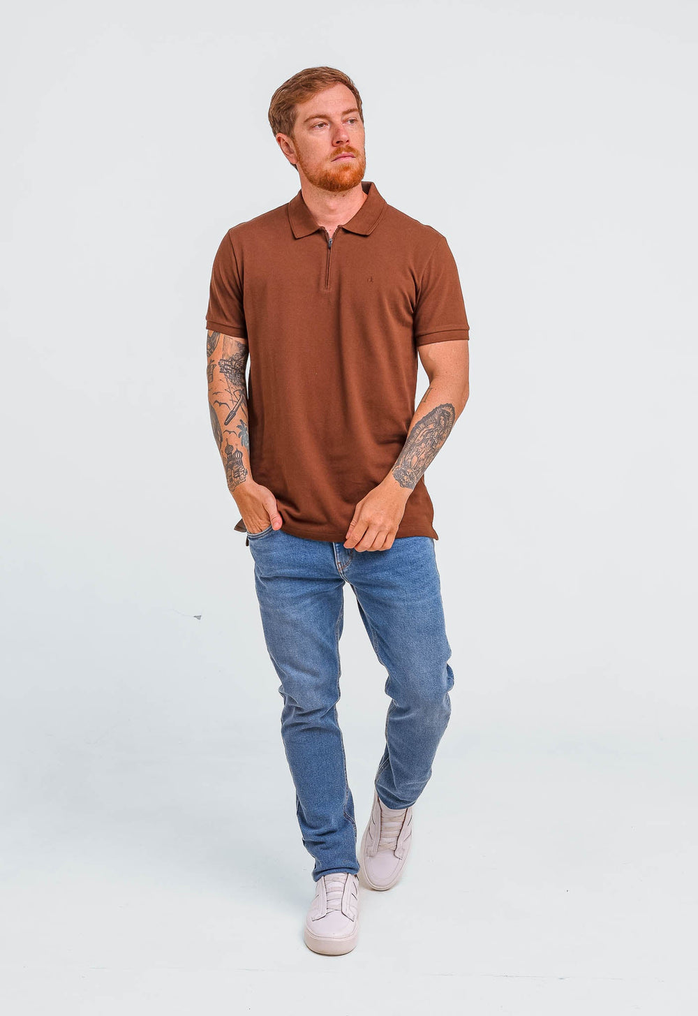 Polo Calvin Klein Piquet Meio Zíper Masculina Slim Fit - Henri Store