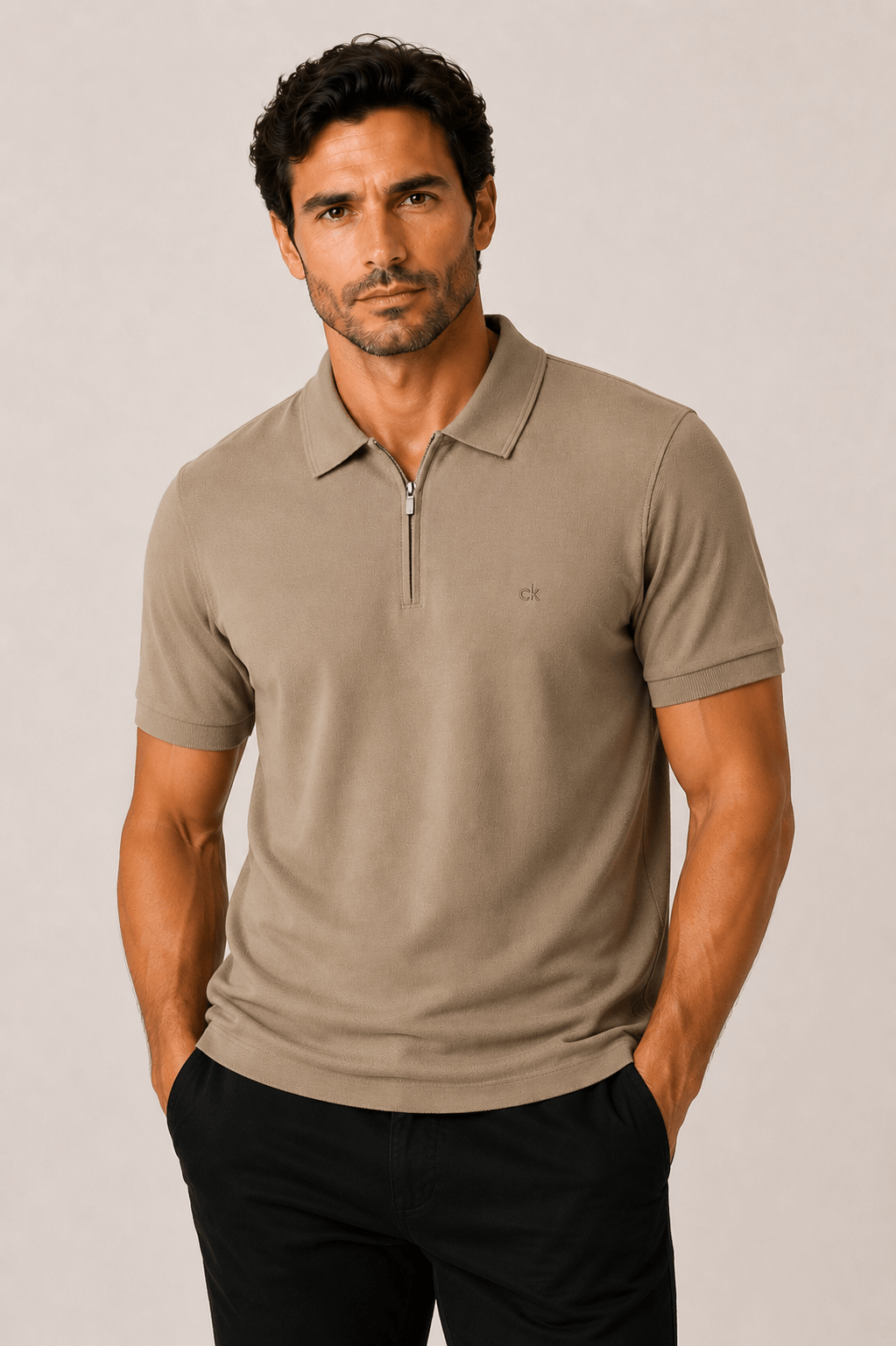 Polo Calvin Klein Piquet Meio Zíper Masculina Slim Fit - Henri Store