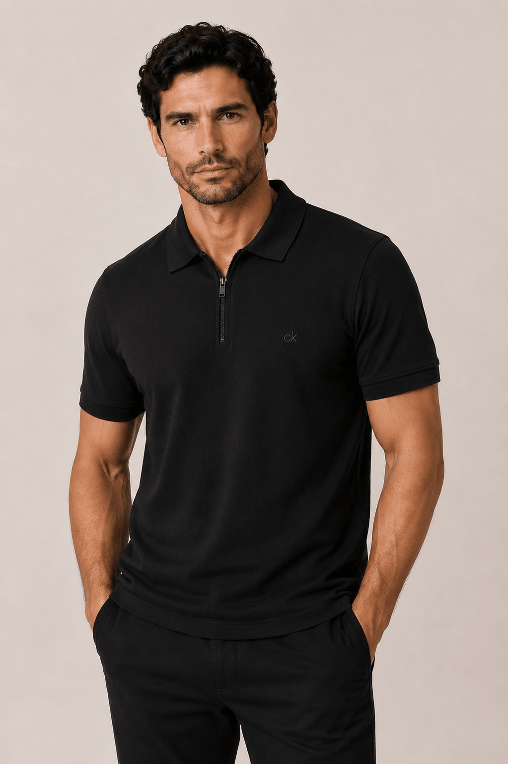 Polo Calvin Klein Piquet Meio Zíper Masculina Slim Fit - Henri Store