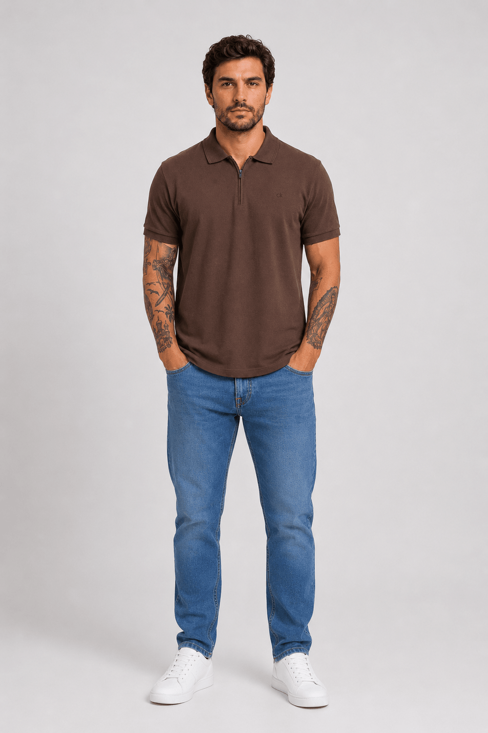 Polo Calvin Klein Piquet Meio Zíper Masculina Slim Fit - Henri Store