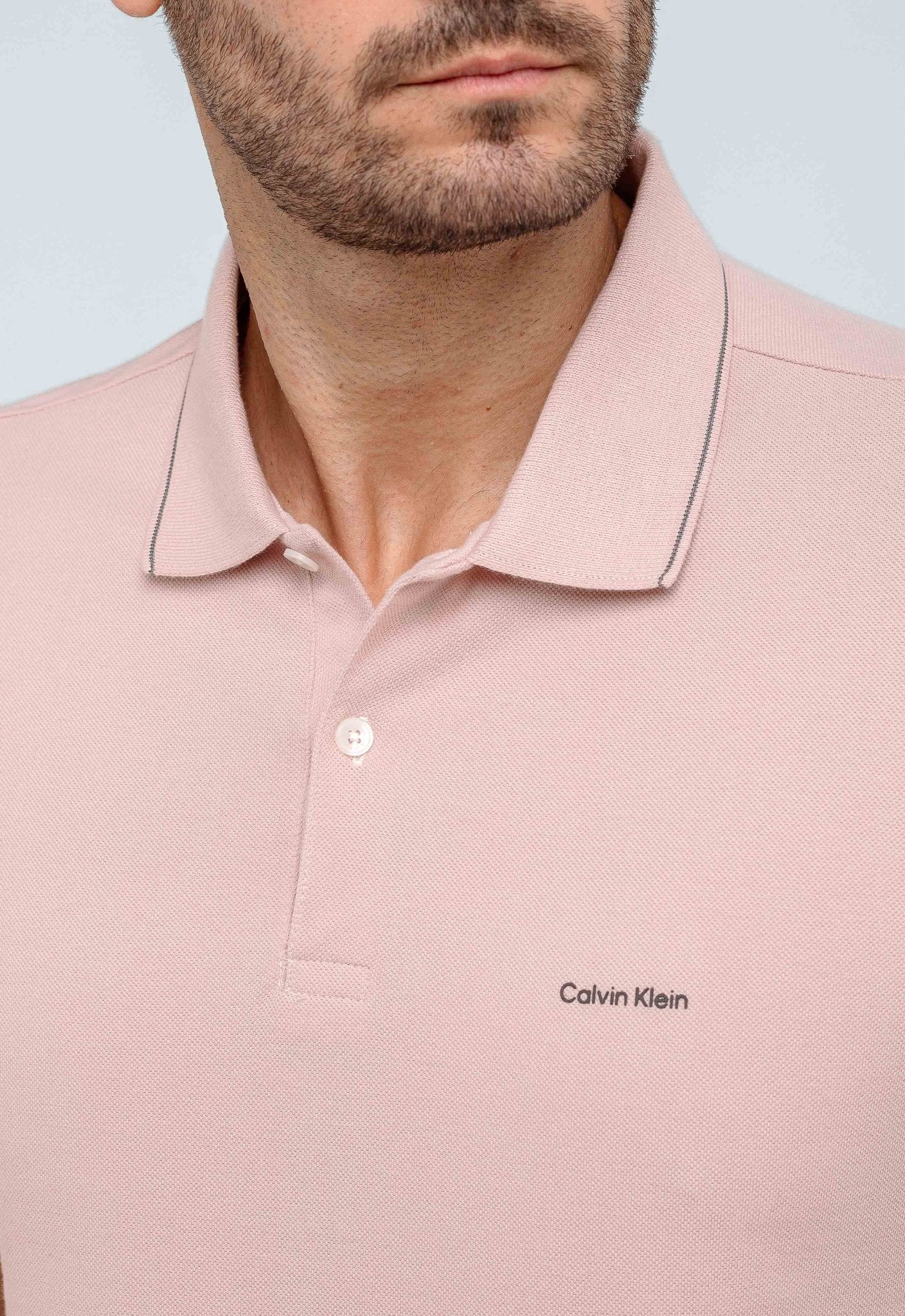Polo Calvin Klein Rosa Claro Slim C/ Friso - Henri Store