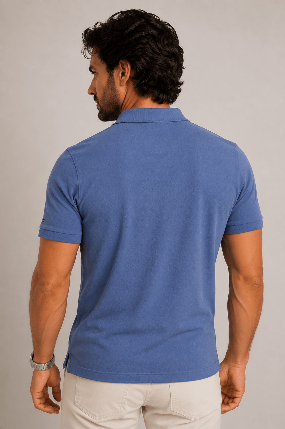 Polo Calvin Klein Slim Fit Logo Ombros Azul - Henri Store