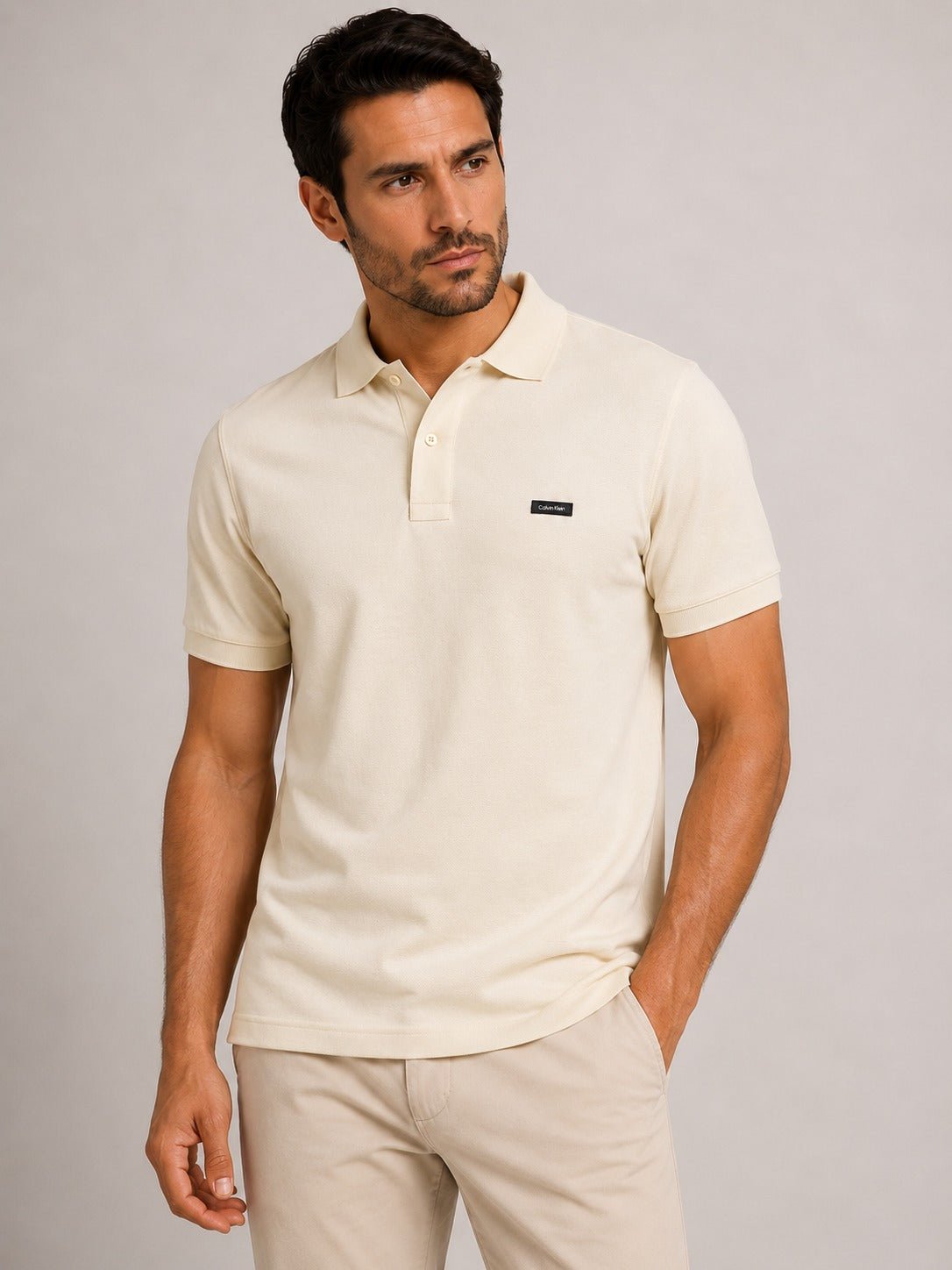 Polo Calvin Klein Slim Fit Piquet Areia - Henri Store