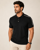 Polo Calvin Klein Slim Fit Preta C/ Listra E Escrita No Ombro - Henri Store