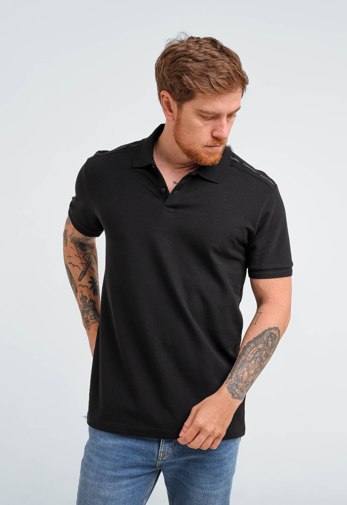 Polo Calvin Klein Slim Fit Recorte Logo Ombro - Henri Store