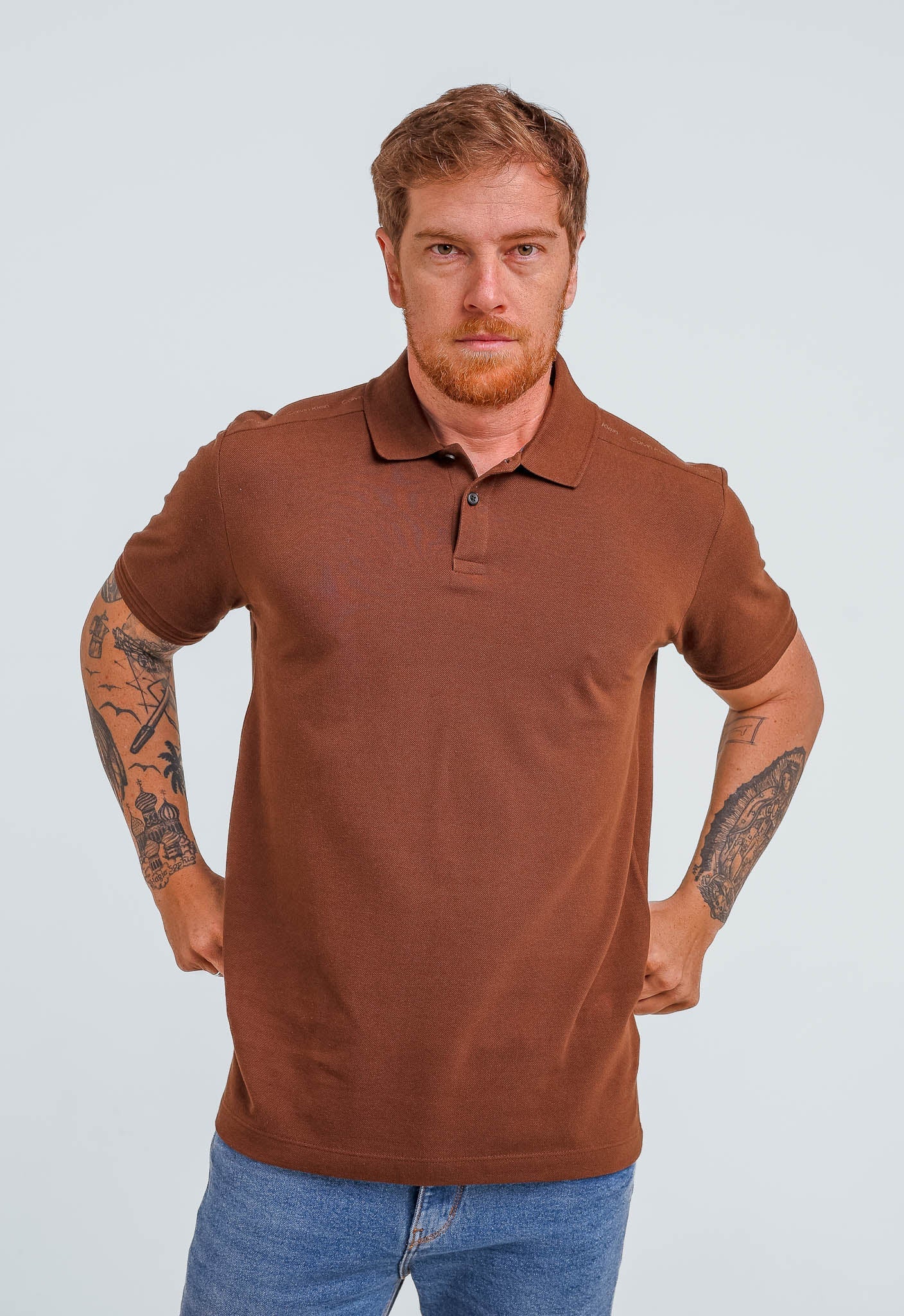 Polo Calvin Klein Slim Fit Recorte Logo Ombro - Henri Store