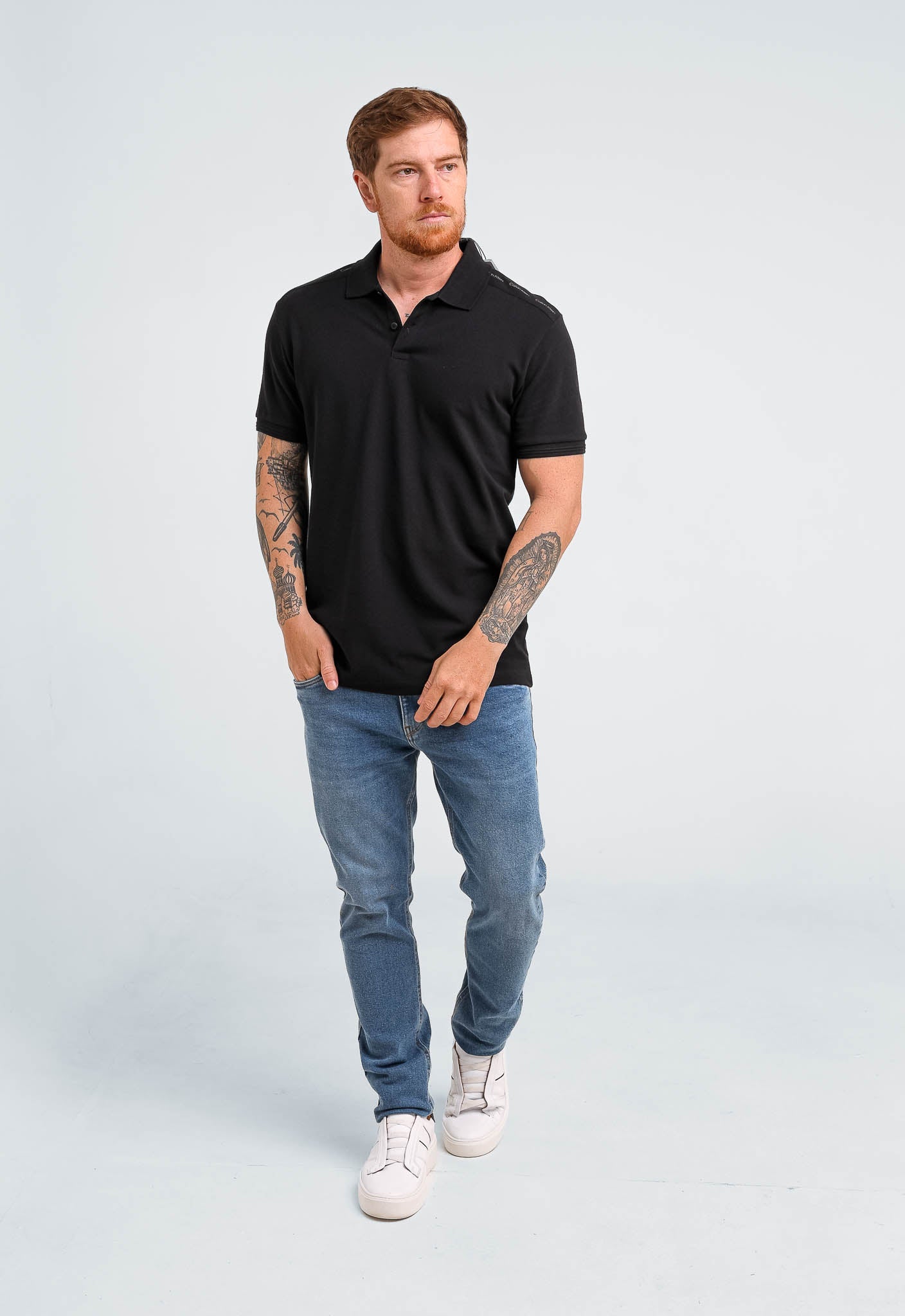 Polo Calvin Klein Slim Fit Recorte Logo Ombro - Henri Store