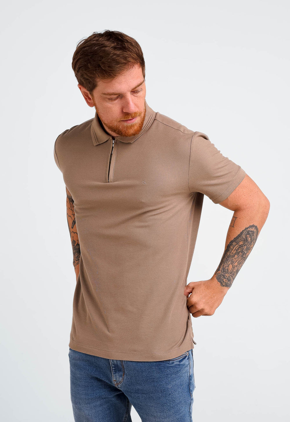 Polo Calvin Klein Slim Meio Ziper Ck Peito - Henri Store
