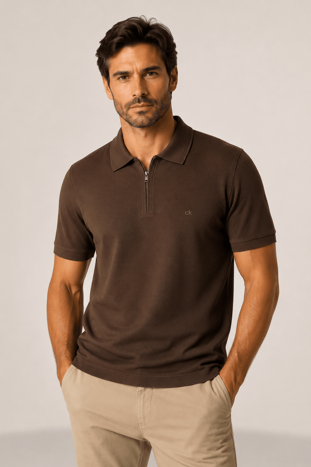 Polo Calvin Klein Slim Meio Ziper Ck Peito - Henri Store