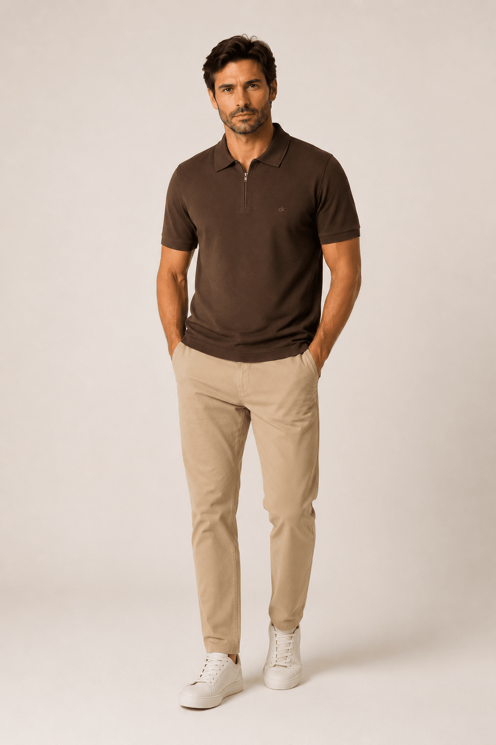 Polo Calvin Klein Slim Meio Ziper Ck Peito - Henri Store