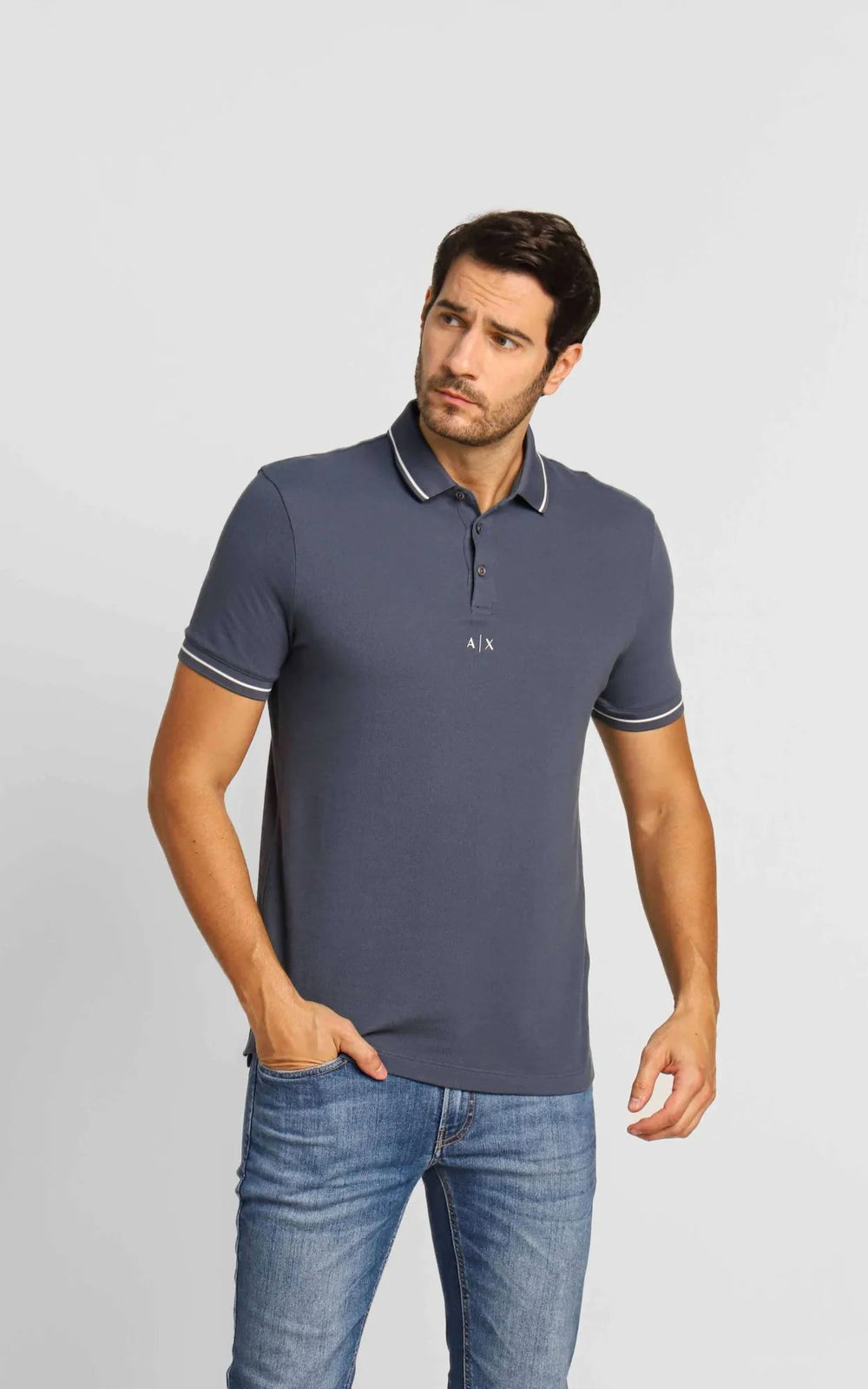 Polo Masculina Armani Exchange com Friso na Gola Azul Índigo - Henri Store