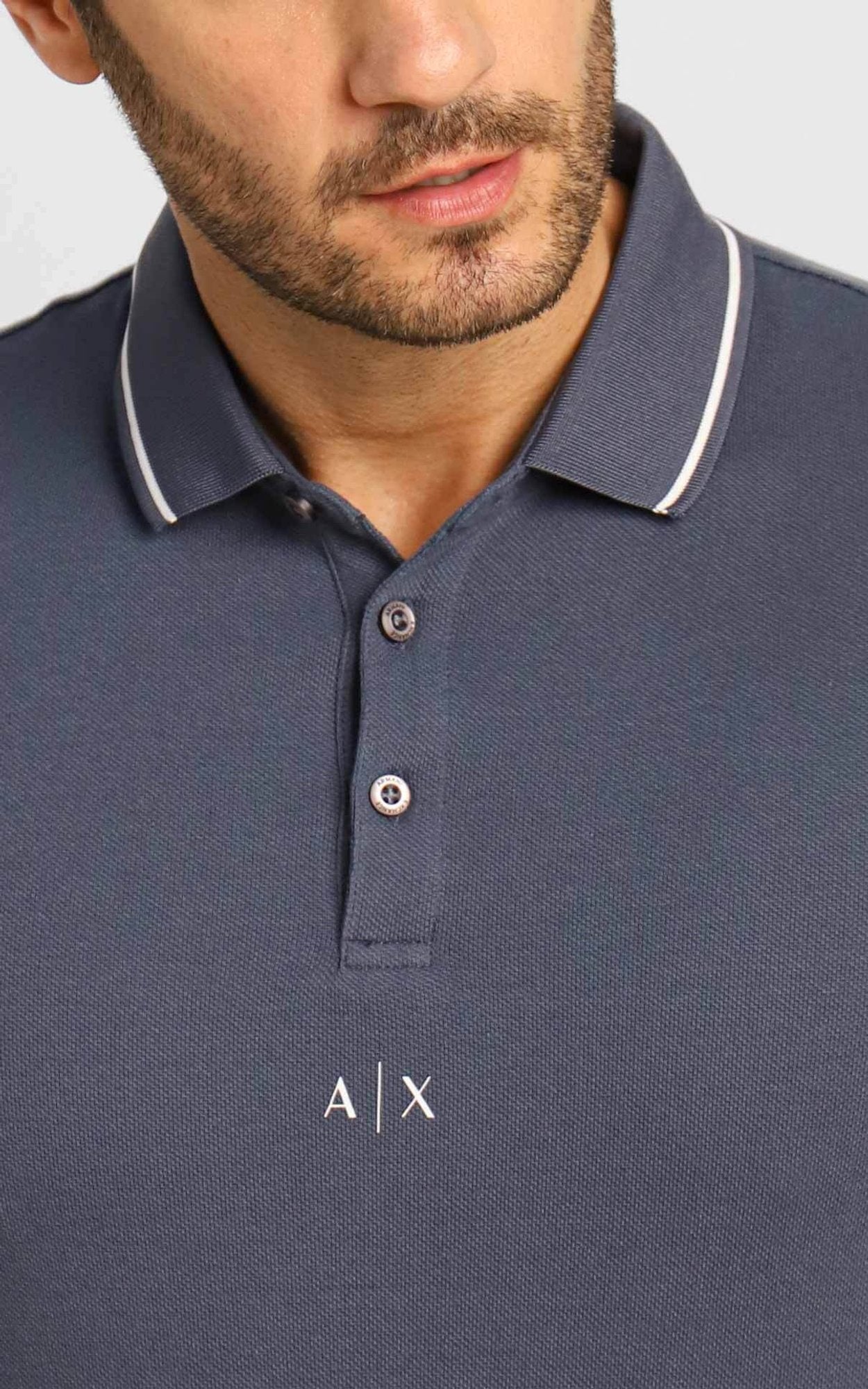 Polo Masculina Armani Exchange com Friso na Gola Azul Índigo - Henri Store