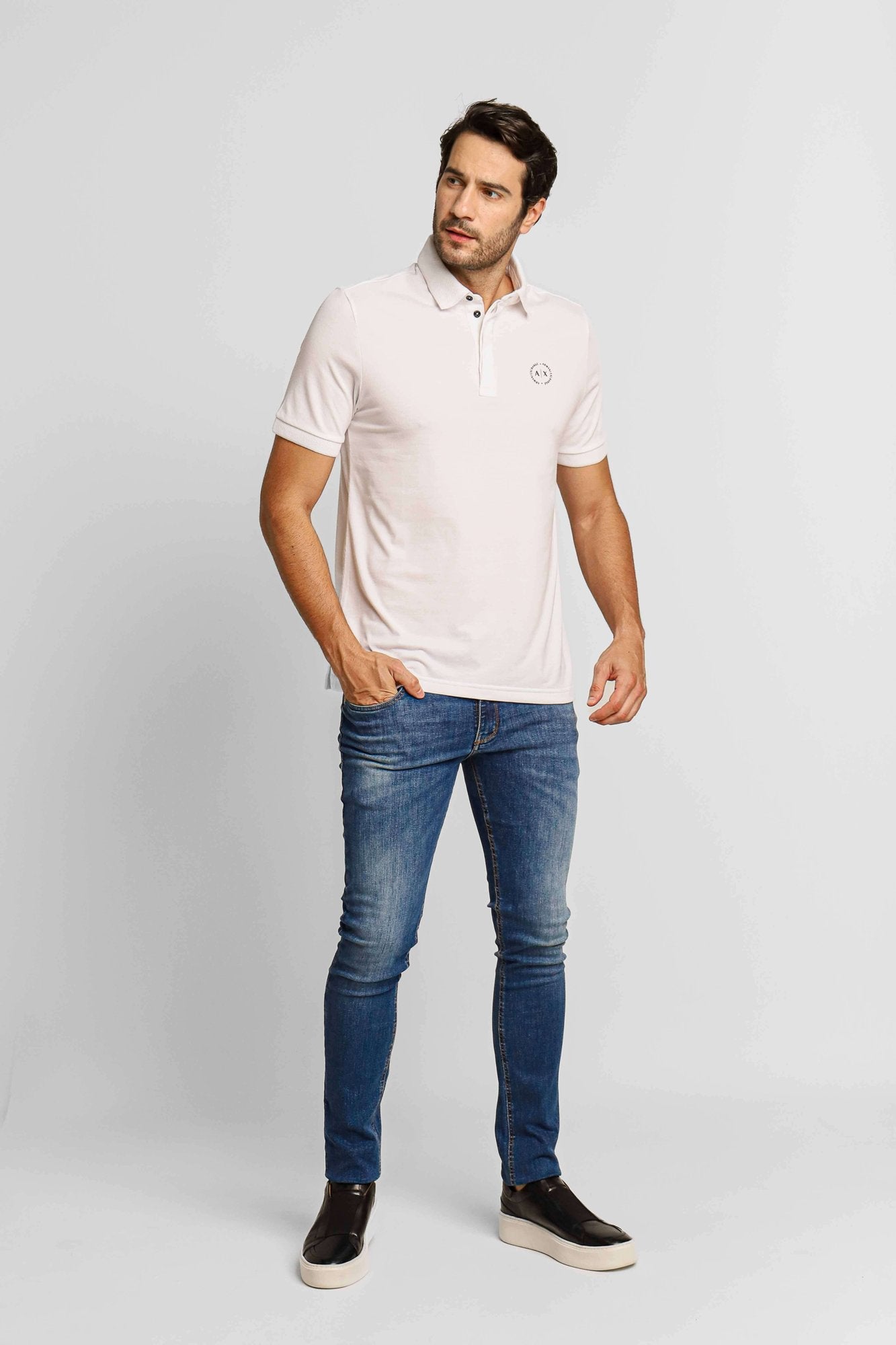 Polo Masculina Armani Exchange Logo Circular Peito Branca - Henri Store