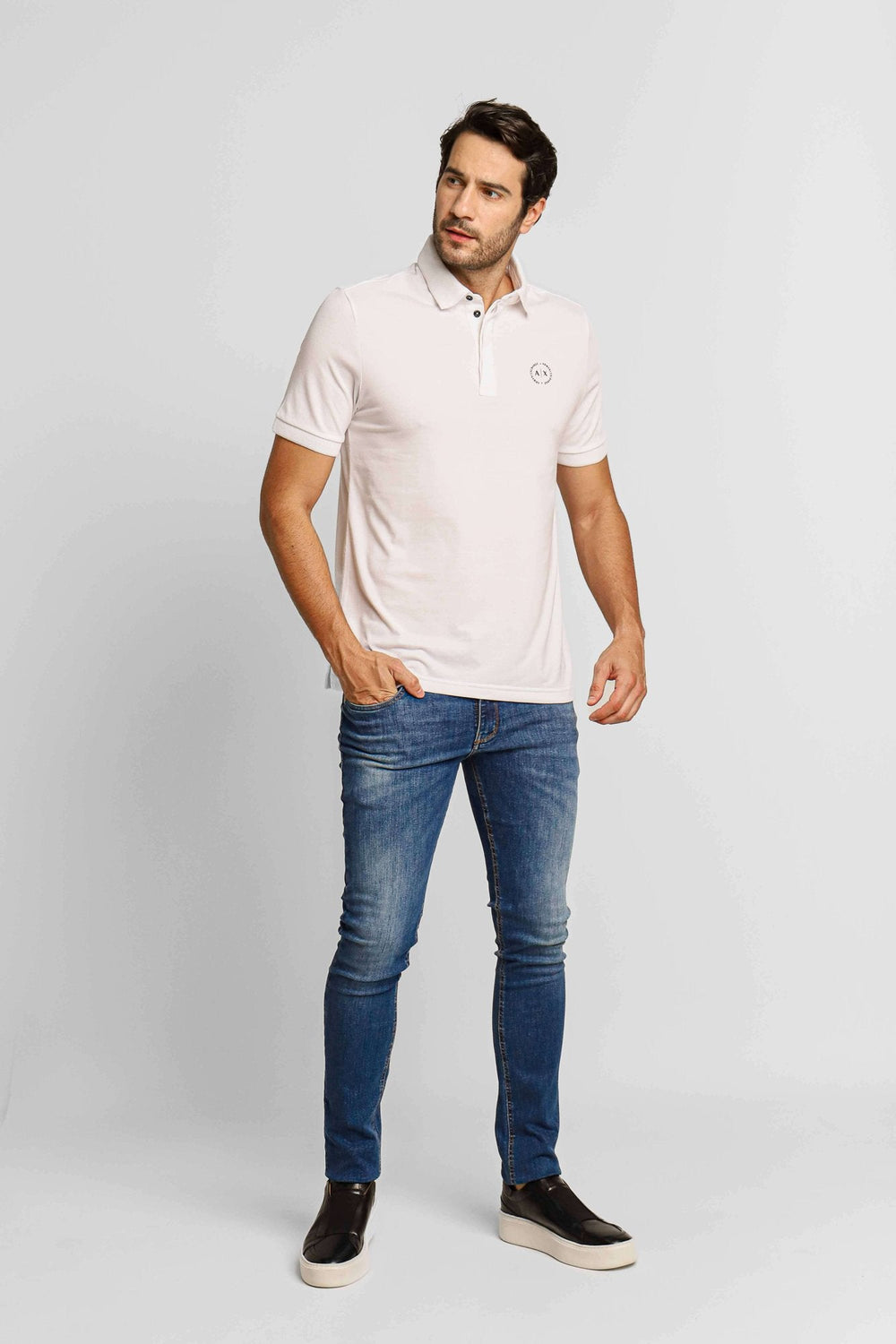 Polo Masculina Armani Exchange Logo Circular Peito Branca - Henri Store