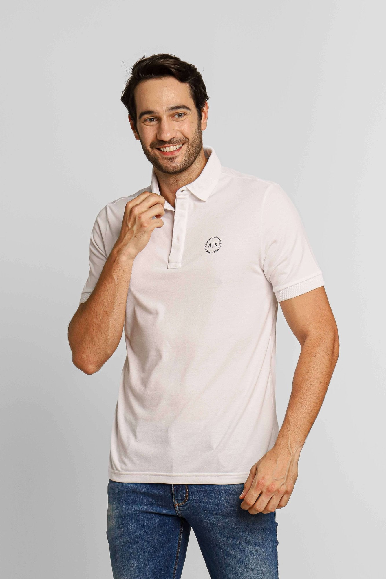 Polo Masculina Armani Exchange Logo Circular Peito Branca - Henri Store