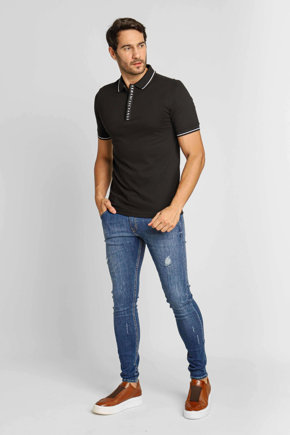 Polo Masculina Armani Exchange Preto com Branco - Henri Store