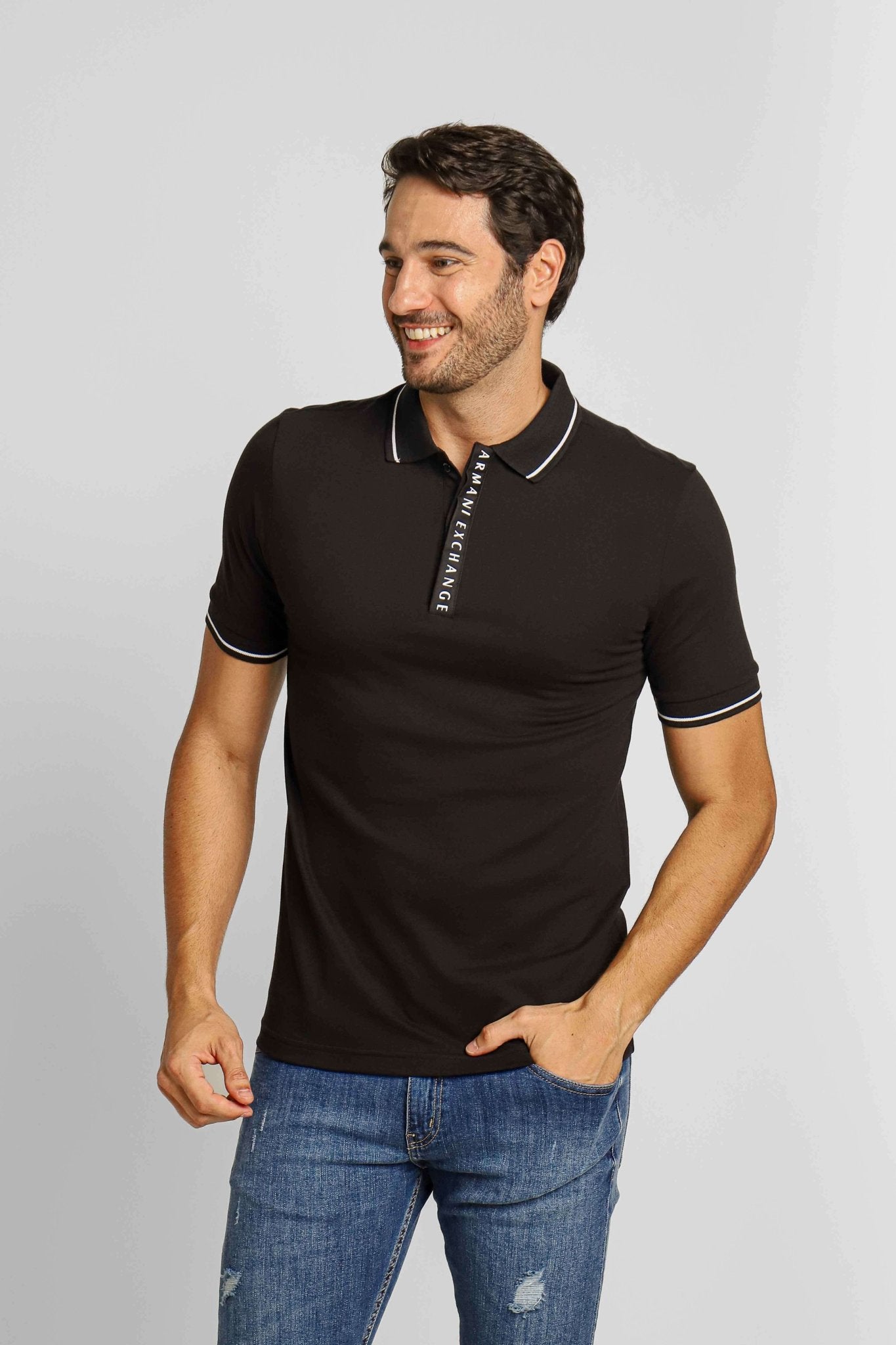 Polo Masculina Armani Exchange Preto com Branco - Henri Store