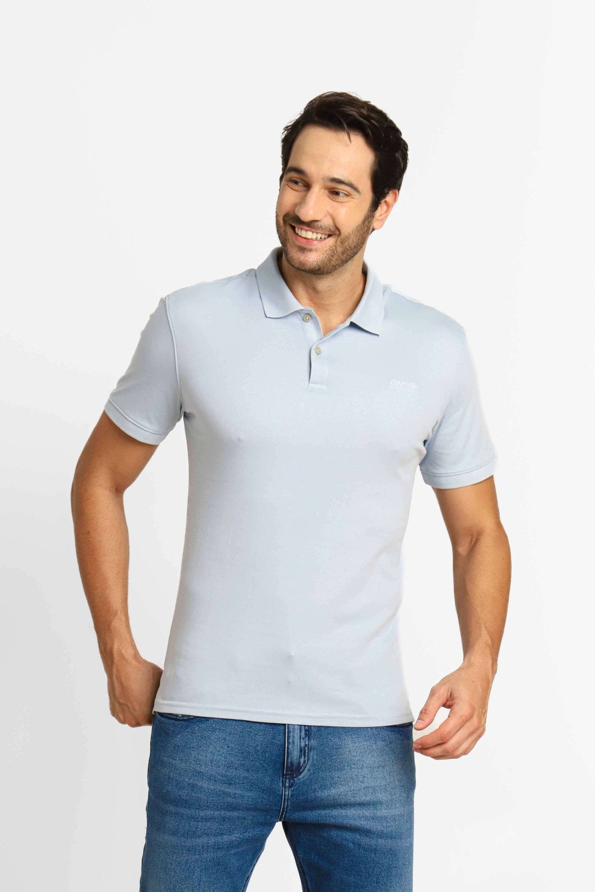 Polo Masculina Calvin Klein Interlock Liquid Touch Azul Claro - Henri Store