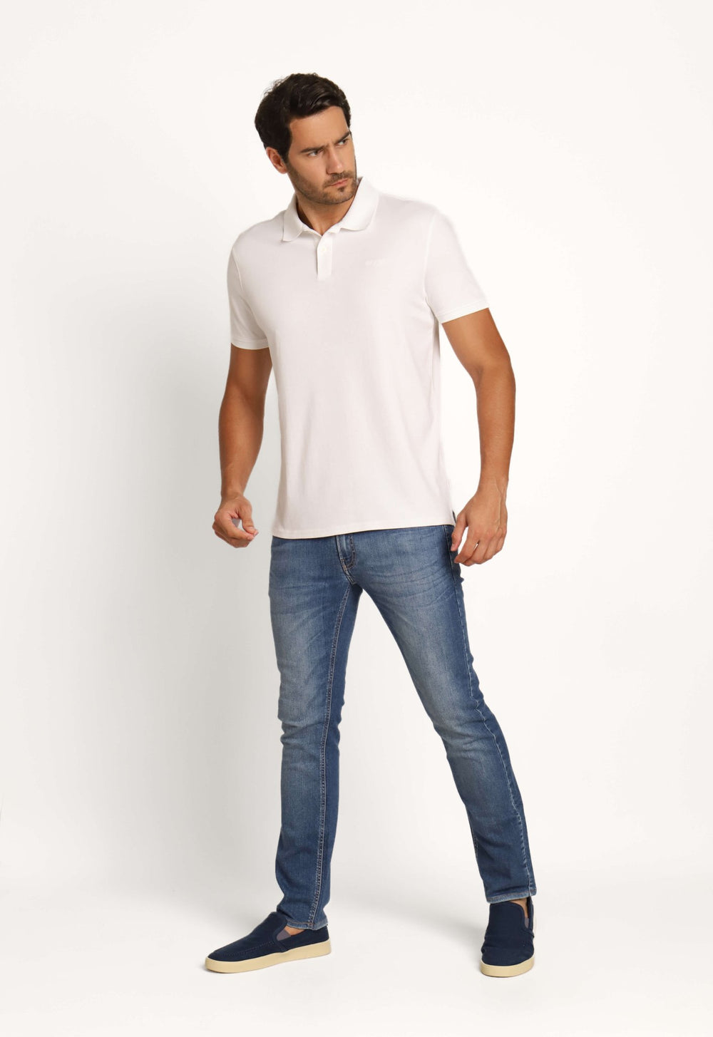 Polo Masculina Calvin Klein Interlock Liquid Touch Branco - Henri Store
