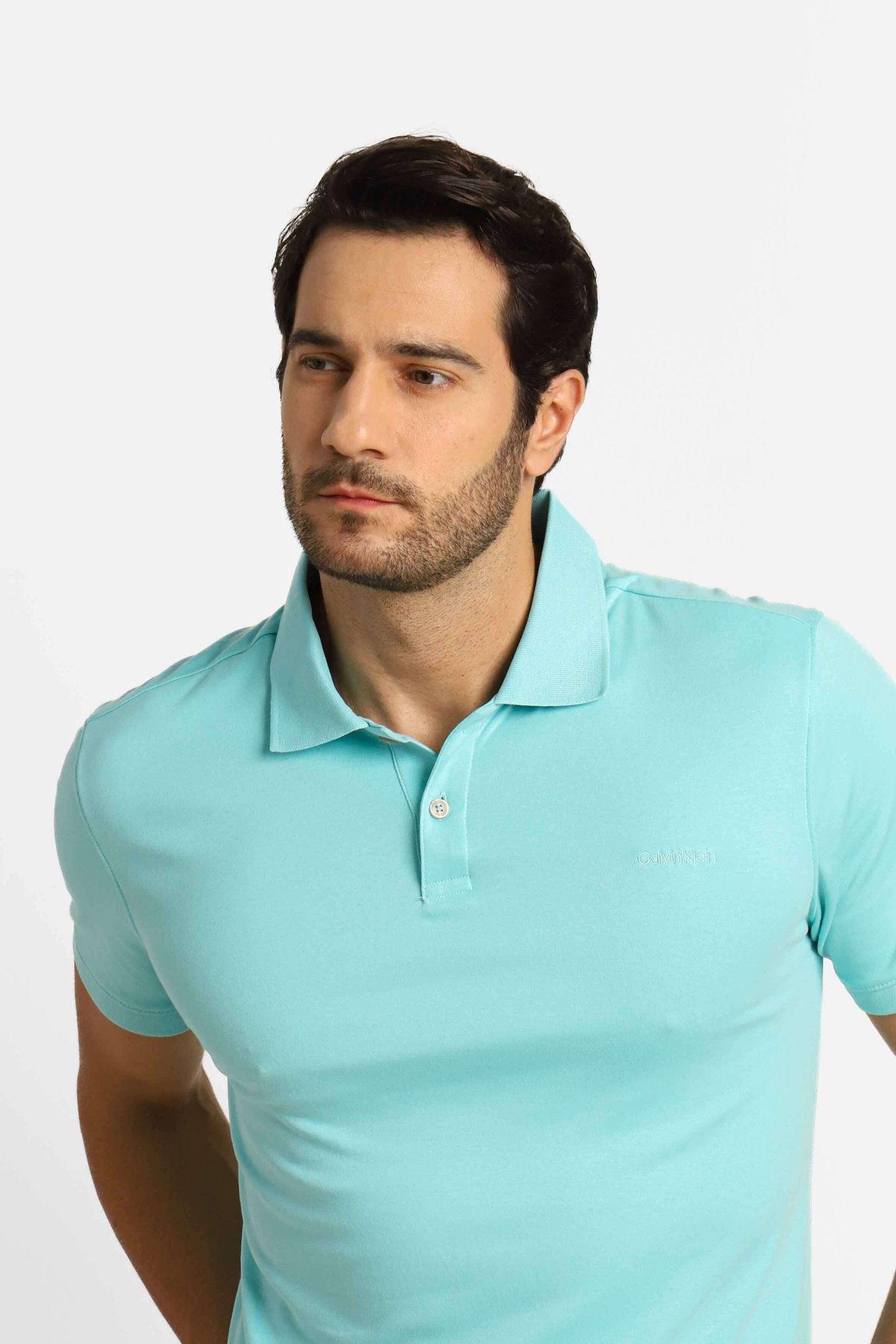 Polo Masculina Calvin Klein Interlock Liquid Touch Verde Água - Henri Store