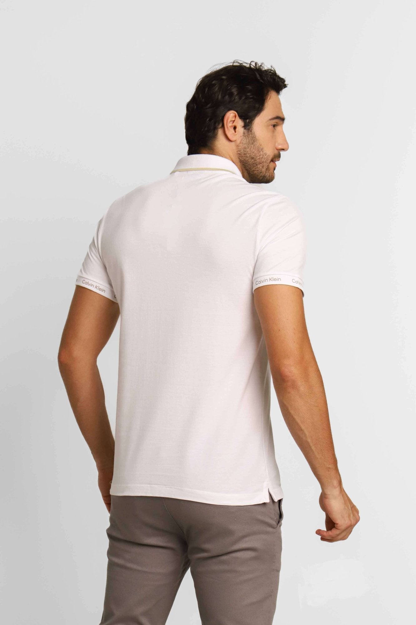 Polo Masculina Calvin Klein Logo Retilínea Slim Fit Branco - Henri Store