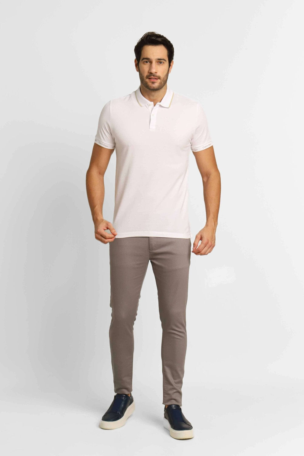 Polo Masculina Calvin Klein Logo Retilínea Slim Fit Branco - Henri Store