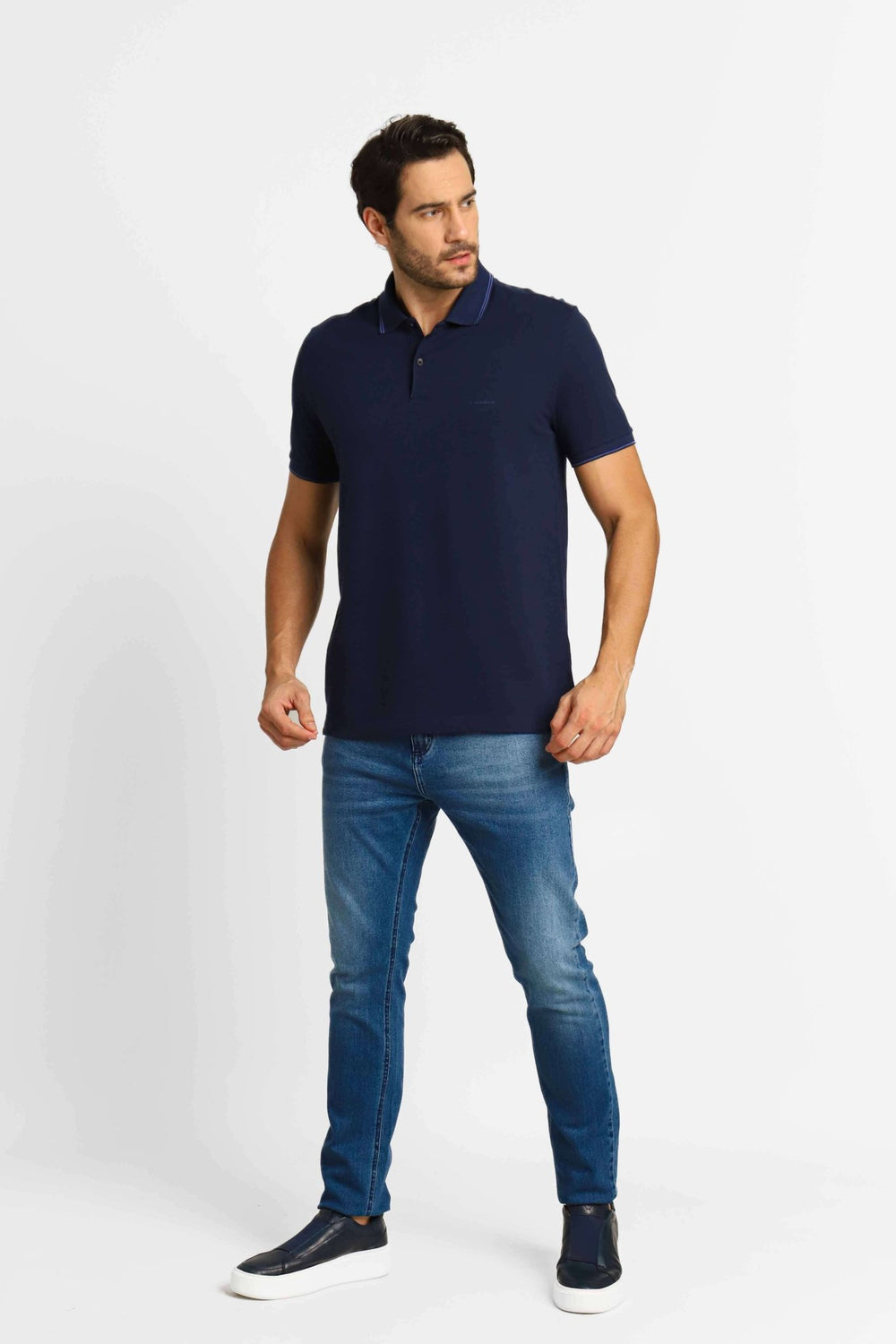 Polo Masculina Calvin Klein Regular Básica Com Friso Marinho - Henri Store