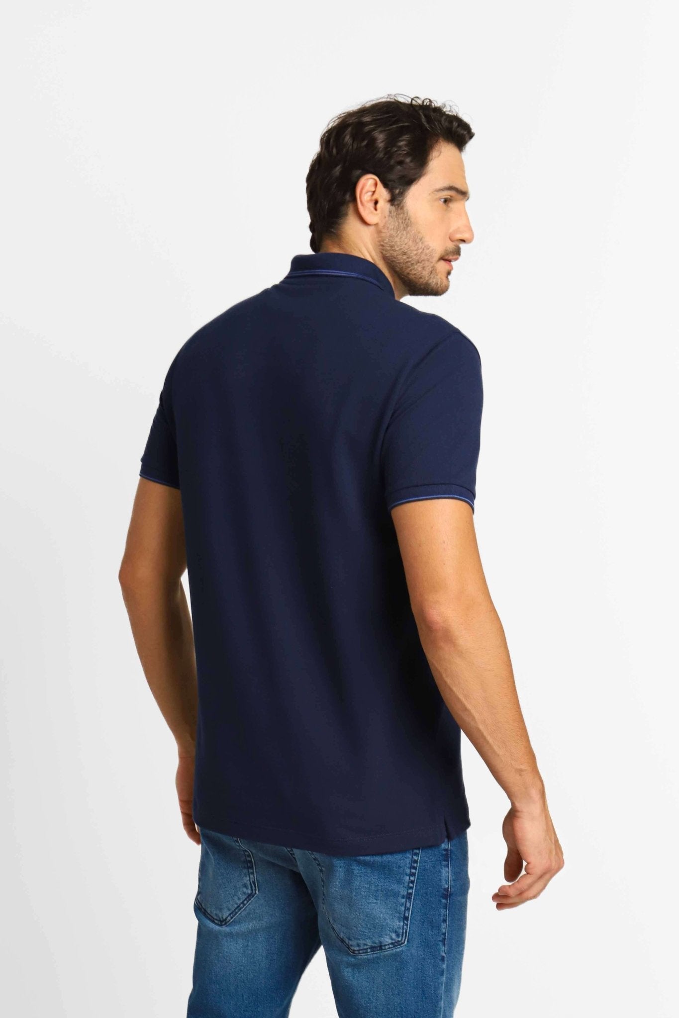 Polo Masculina Calvin Klein Regular Básica Com Friso Marinho - Henri Store