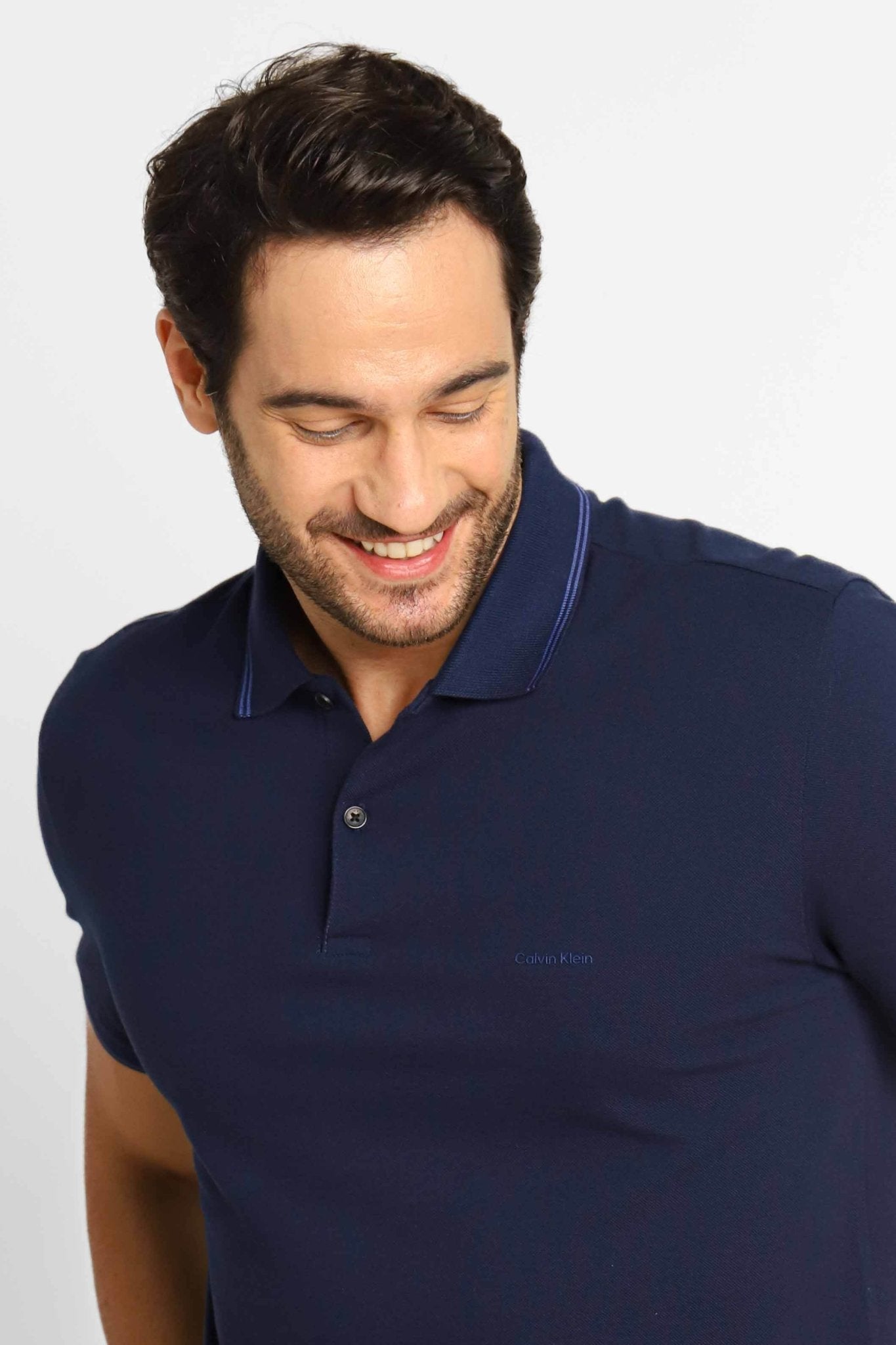 Polo Masculina Calvin Klein Regular Básica Com Friso Marinho - Henri Store