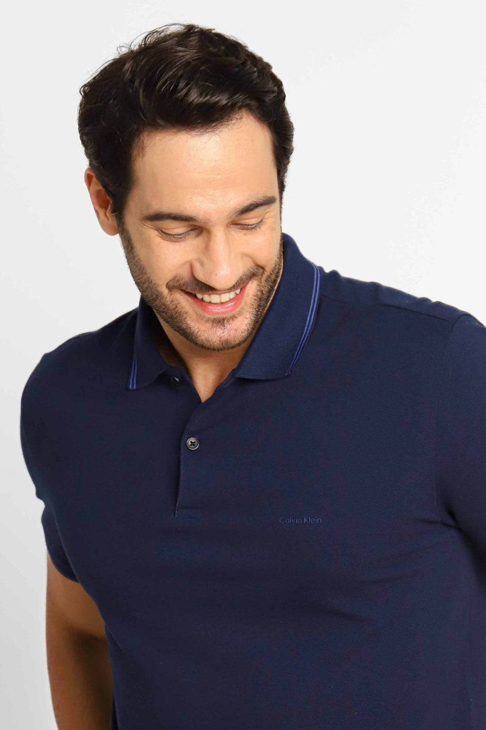 Polo Masculina Calvin Klein Regular Básica Com Friso Marinho - Henri Store