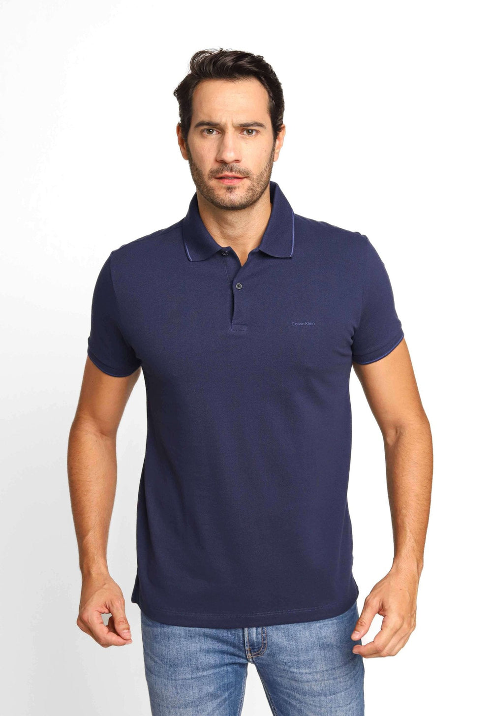 Polo Masculina Calvin Klein Slim Fit Básica Relevo Azul Marinho Friso - Henri Store