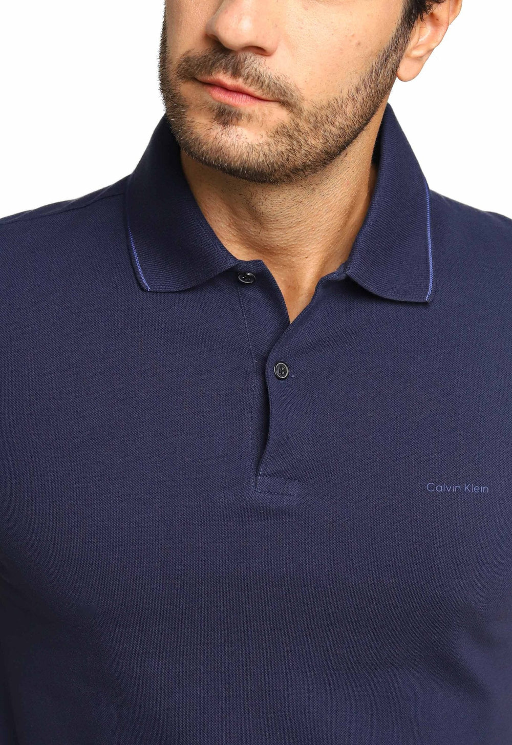 Polo Masculina Calvin Klein Slim Fit Básica Relevo Azul Marinho Friso - Henri Store