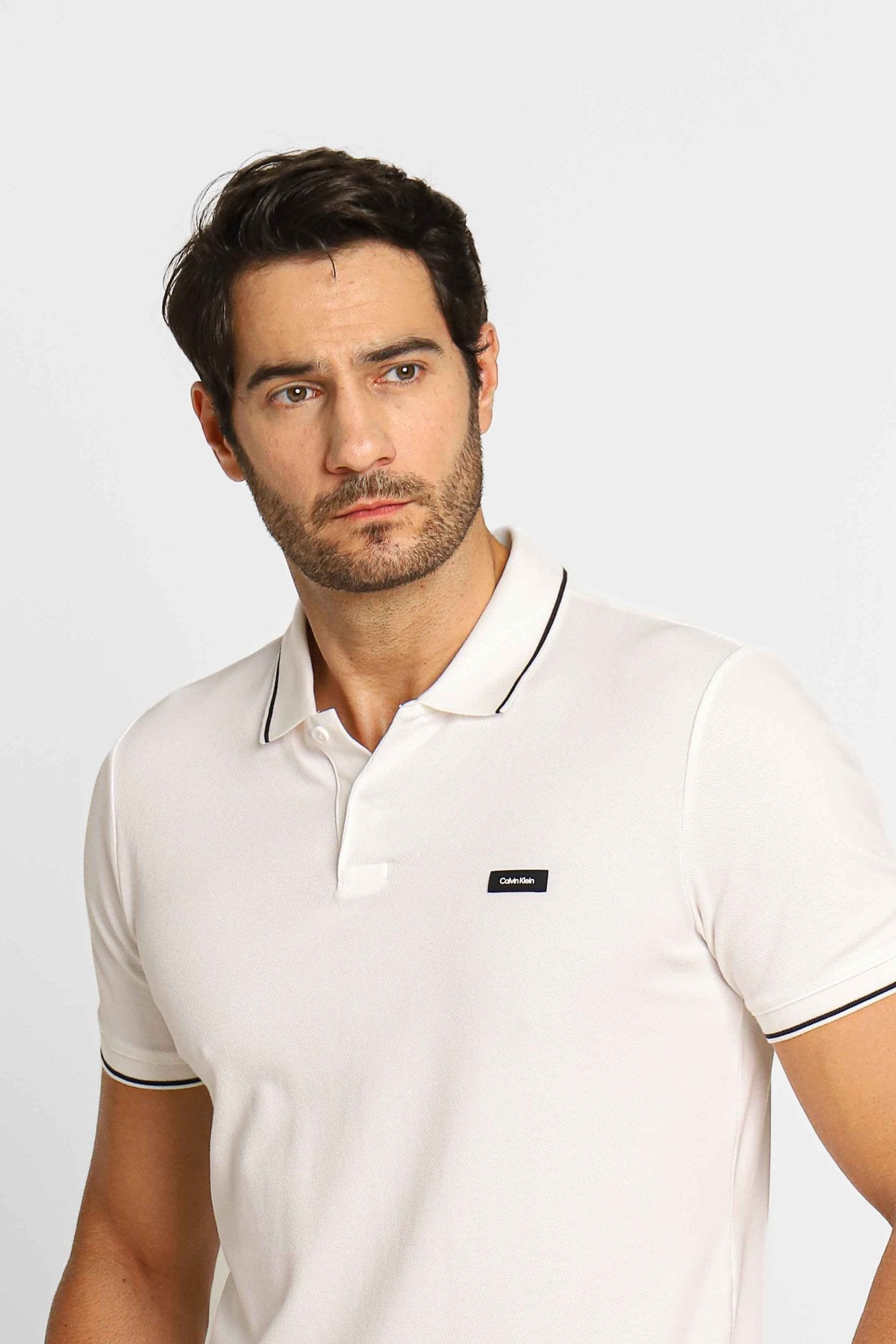 Polo Masculina Calvin Klein Slim Fit com Friso Branco - Henri Store