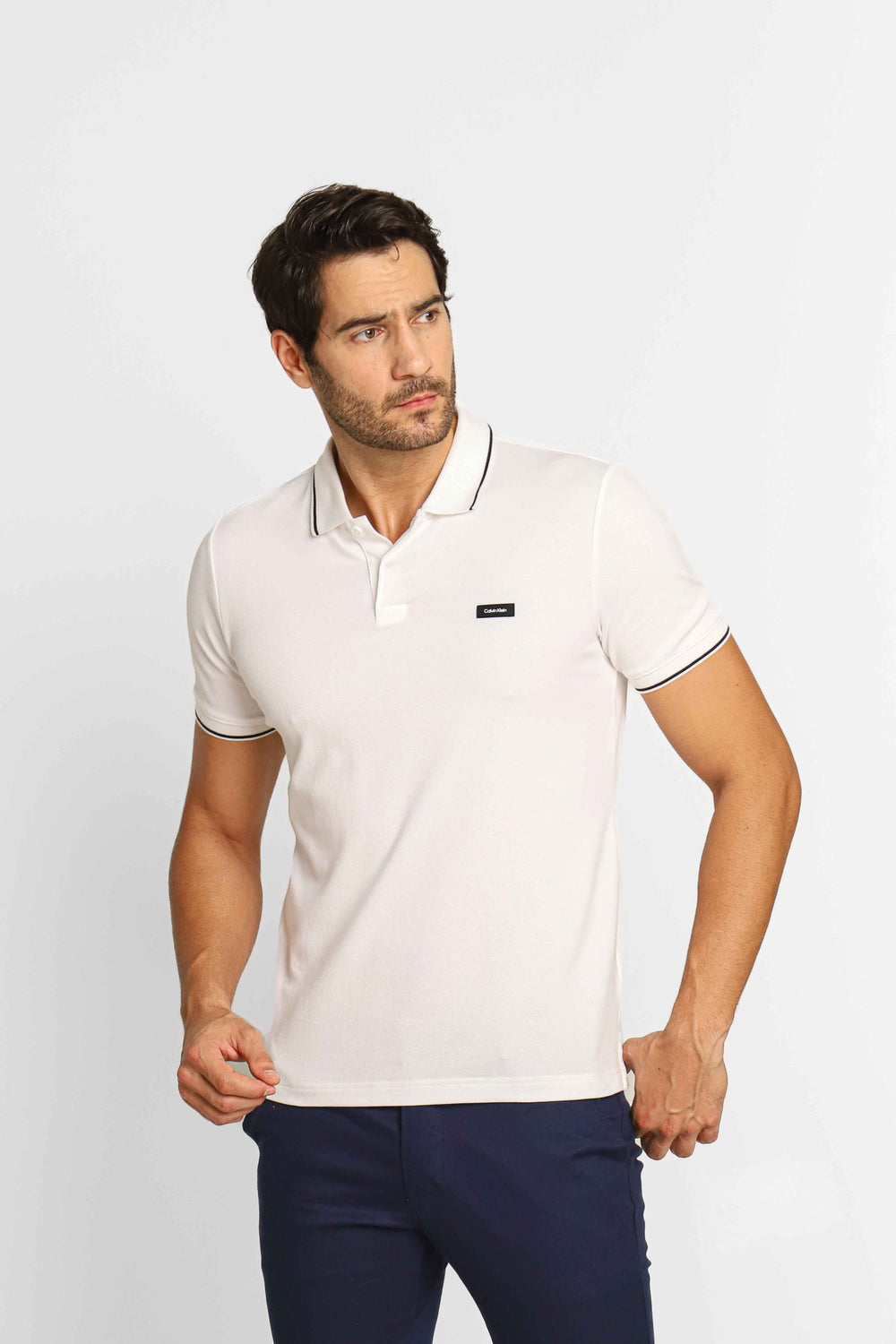 Polo Masculina Calvin Klein Slim Fit com Friso Branco - Henri Store