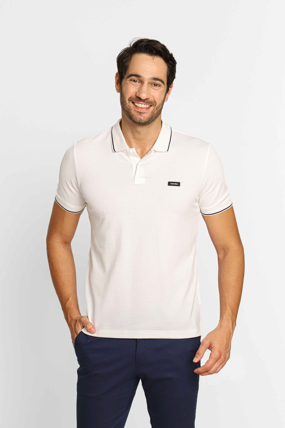 Polo Masculina Calvin Klein Slim Fit com Friso Branco - Henri Store