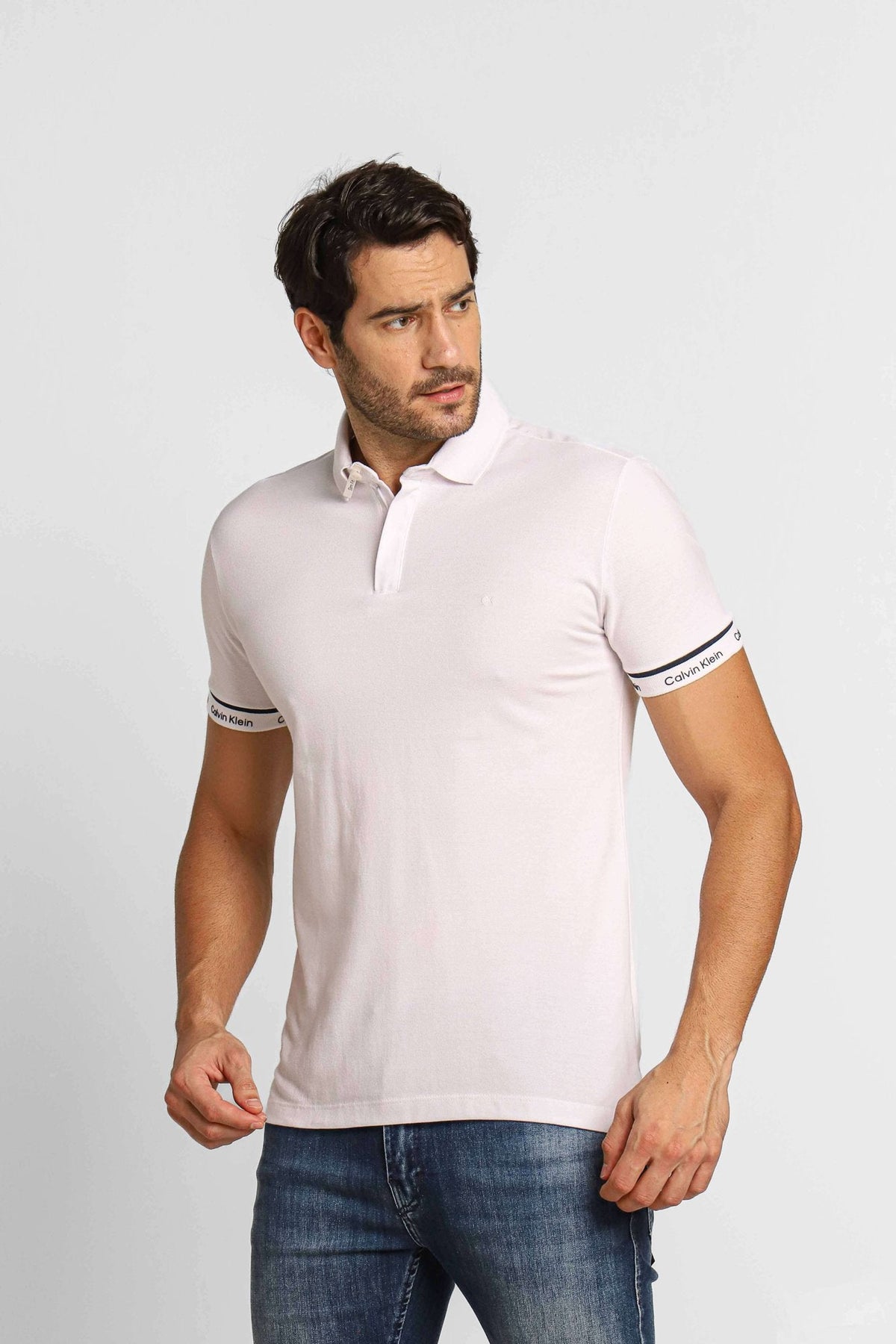 Polo Masculina Calvin Klein Slim Fit Logo Punho C/ Ziper Branco - Henri Store