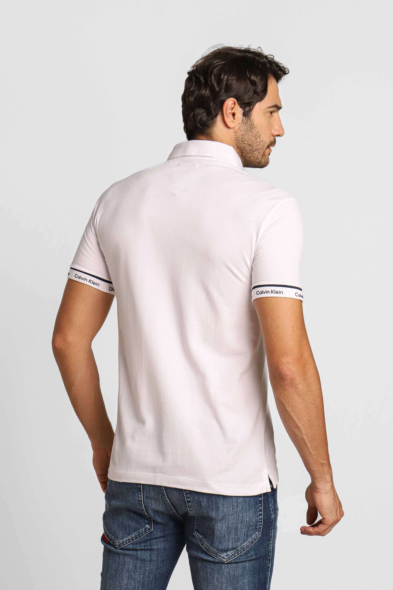 Polo Masculina Calvin Klein Slim Fit Logo Punho C/ Ziper Branco - Henri Store