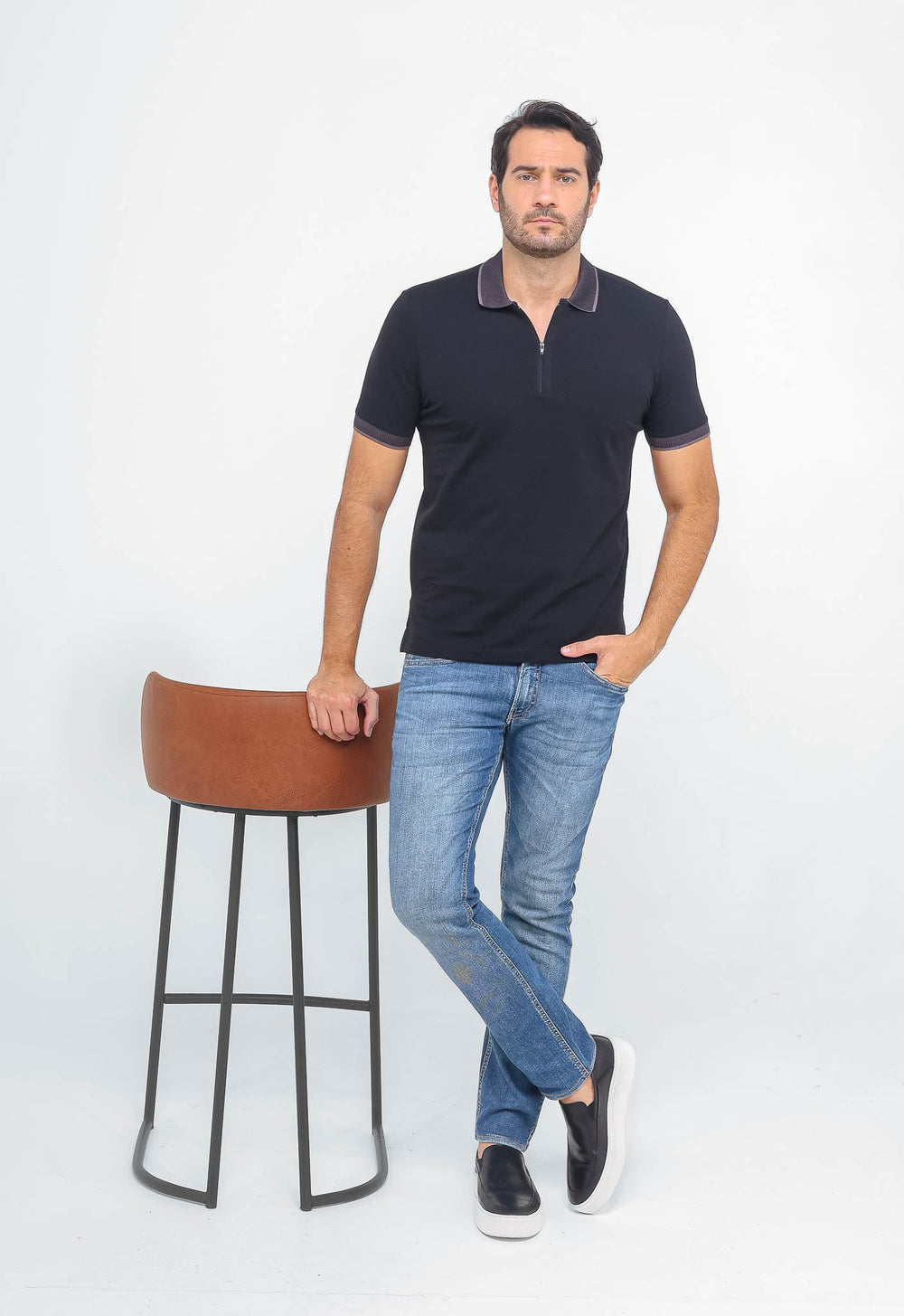 Polo Masculina Dom Henrico em Pima com Zíper - Henri Store