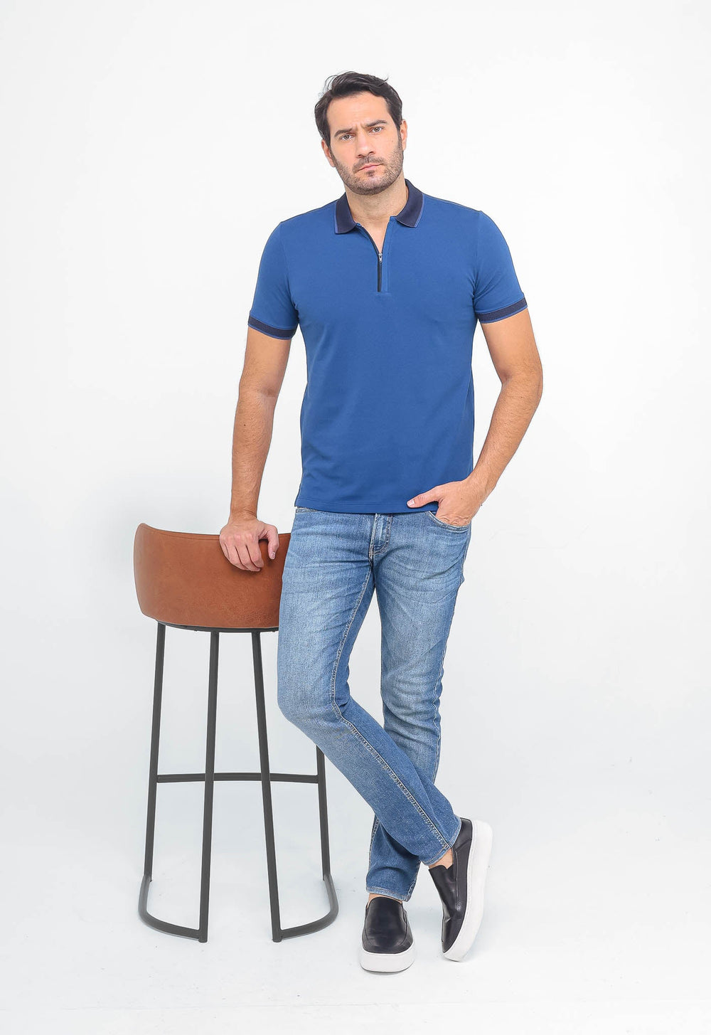 Polo Masculina Dom Henrico em Pima com Zíper - Henri Store