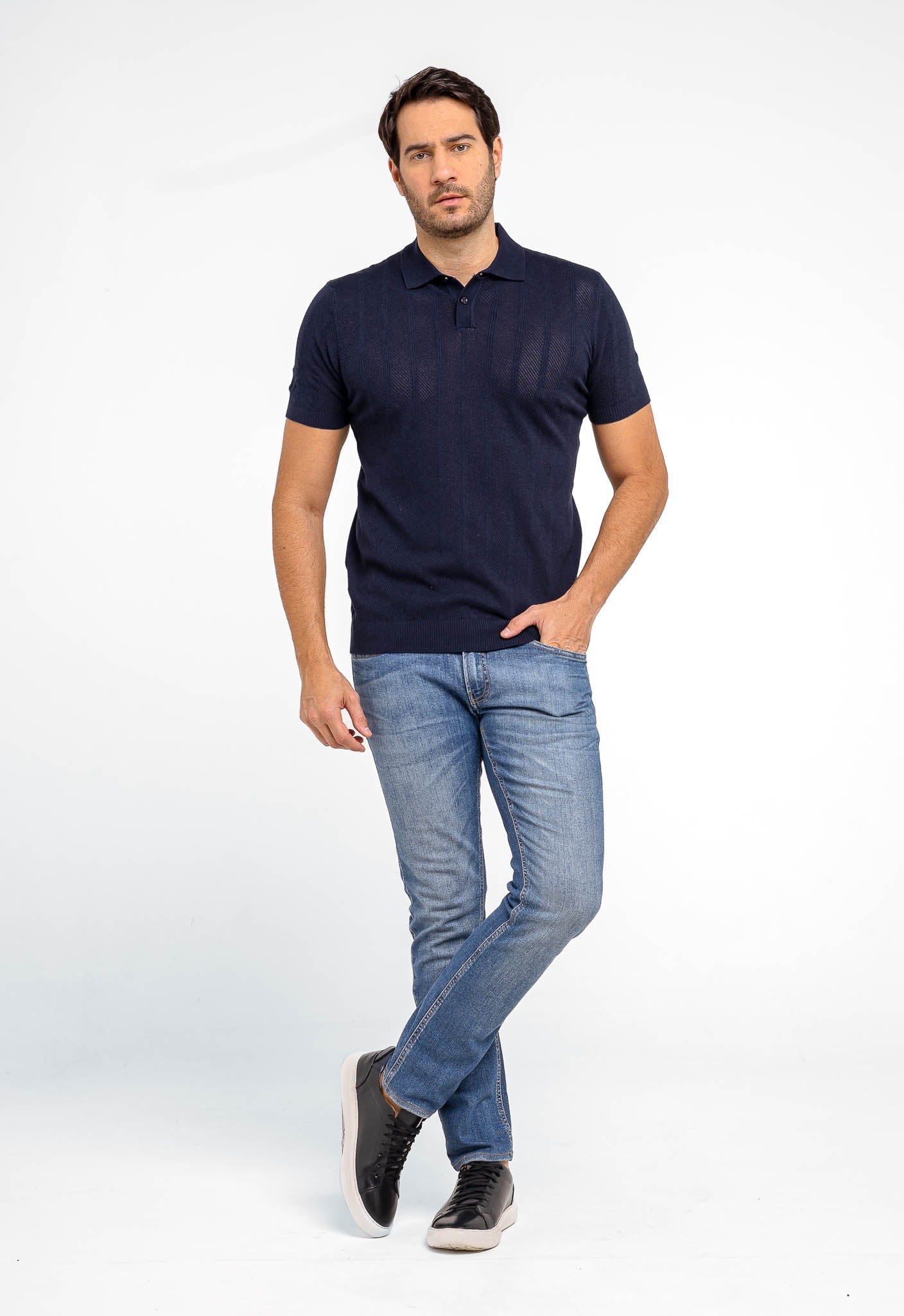 Polo Masculina Dom Henrico Texturizada Com Botão - Henri Store
