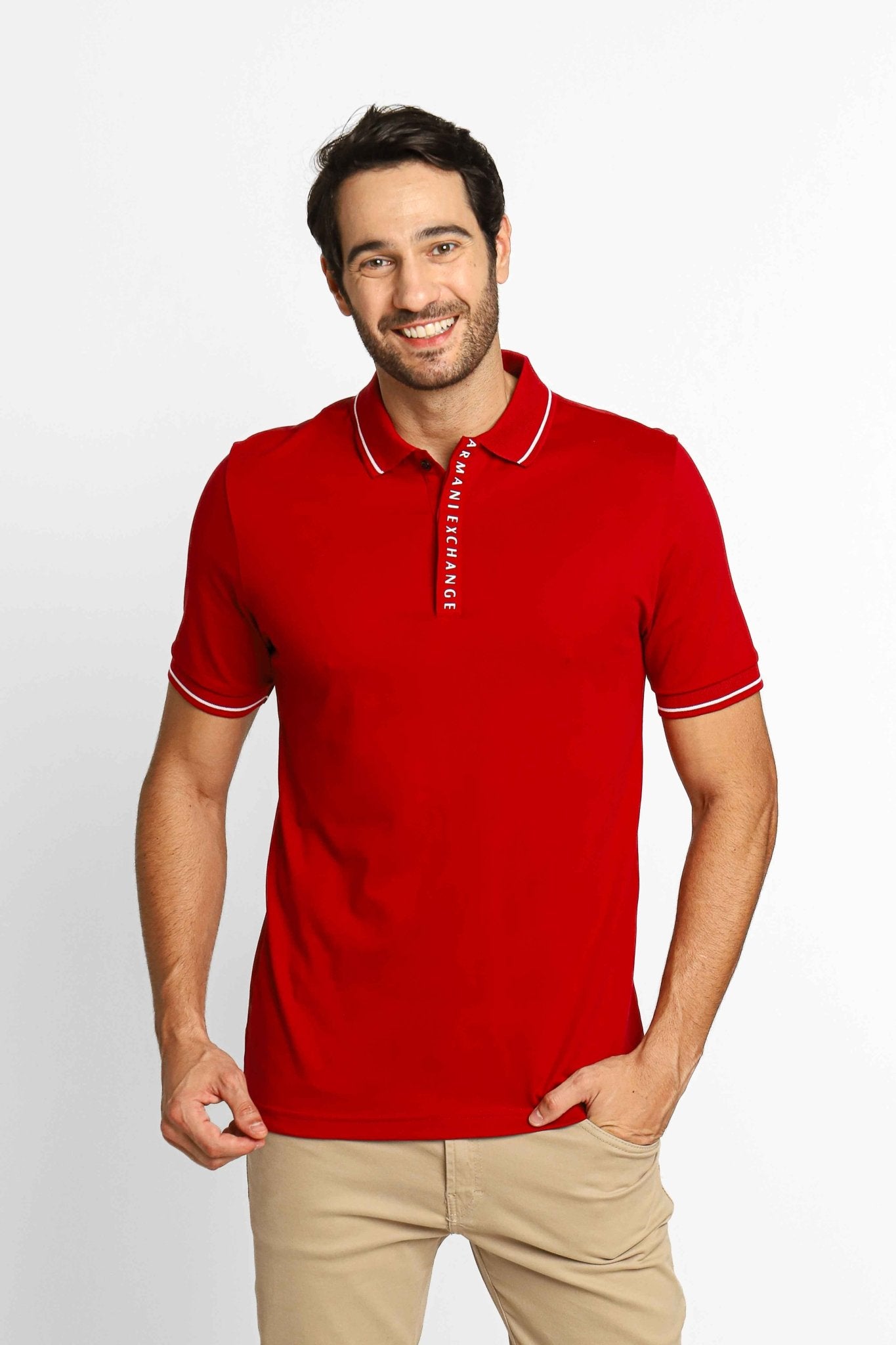 Polo Masculina Regular Armani Exchange Bordô com Branco - Henri Store