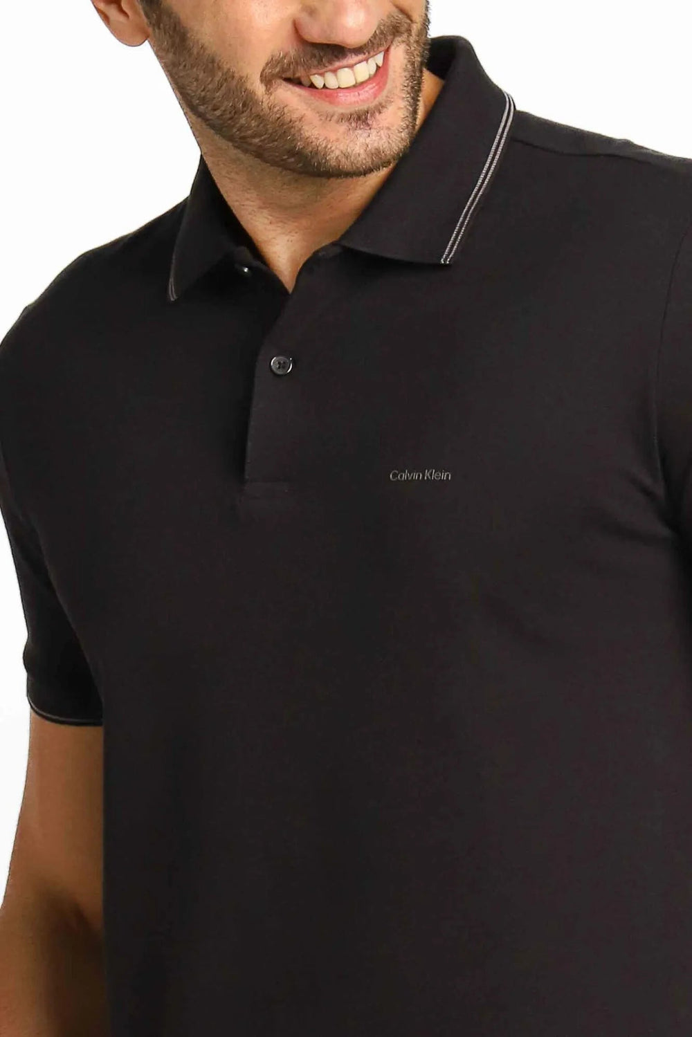 Polo Masculina Regular Básica Calvin Klein Preta com Dois Frisos Mescla - Henri Store