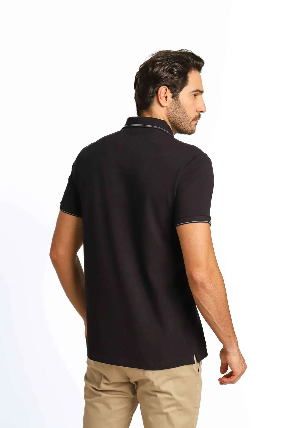 Polo Masculina Regular Básica Calvin Klein Preta com Dois Frisos Mescla - Henri Store