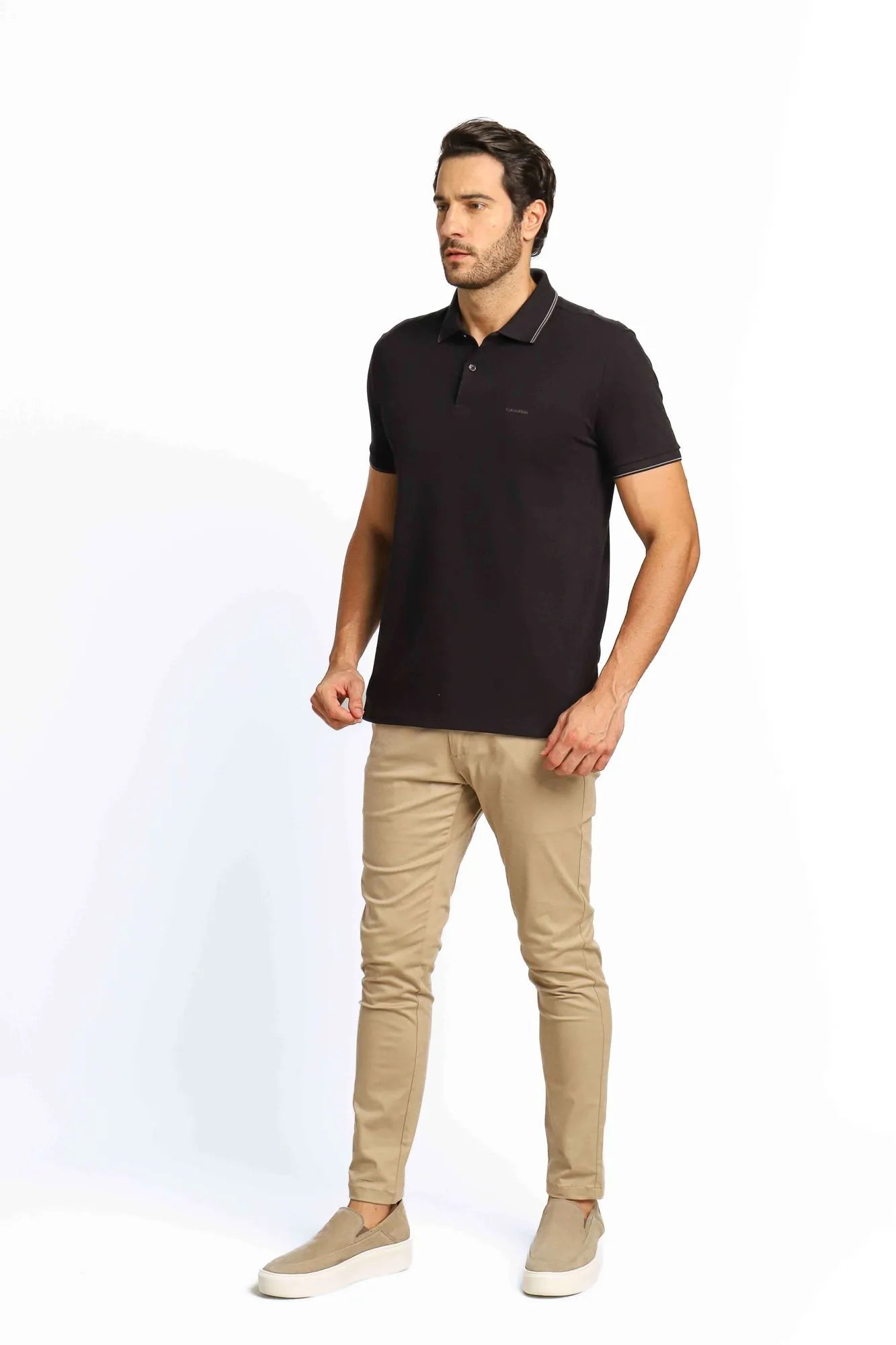 Polo Masculina Regular Básica Calvin Klein Preta com Dois Frisos Mescla - Henri Store