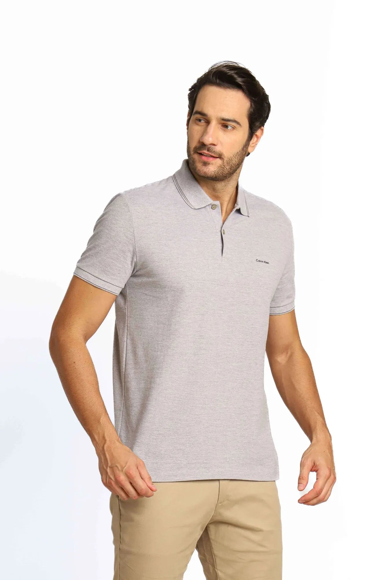 Polo Masculina Regular Calvin Klein Básica com Dois Frisos Mescla - Henri Store