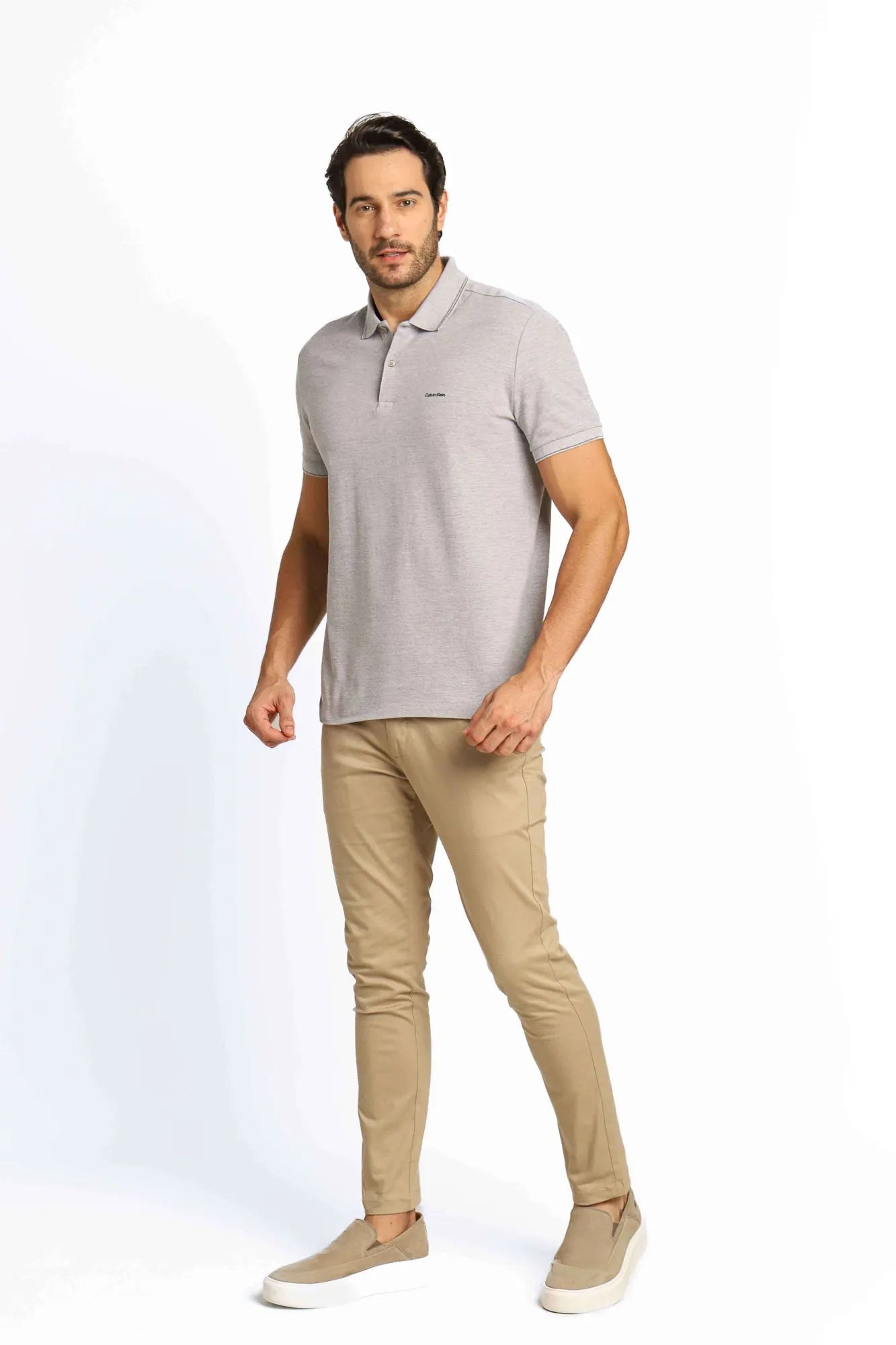 Polo Masculina Regular Calvin Klein Básica com Dois Frisos Mescla - Henri Store