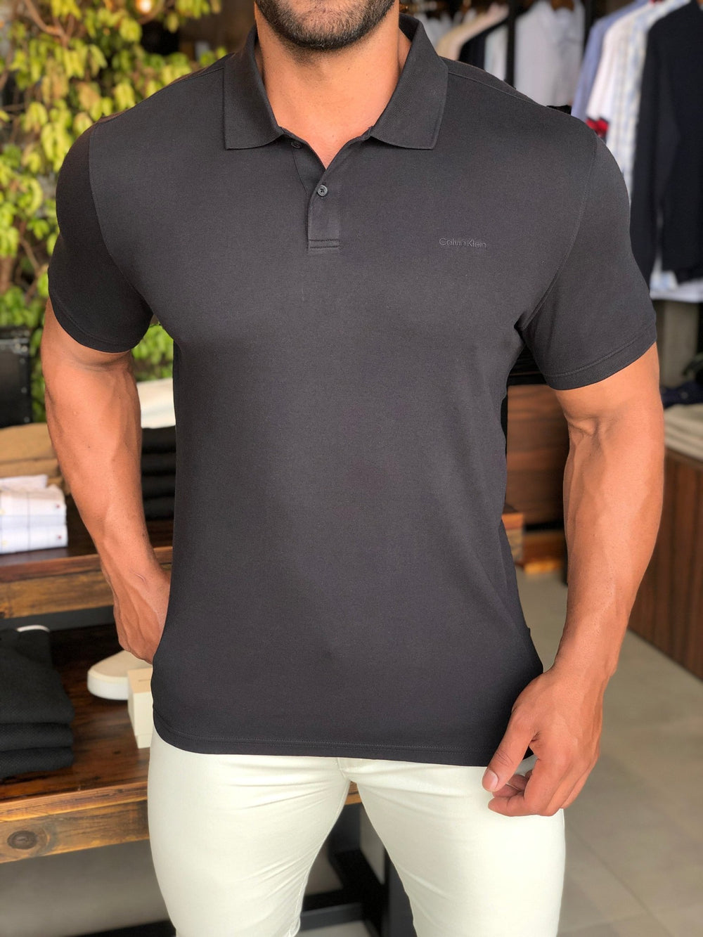 Polo Masculina Regular Calvin Klein Básica Interlock Liquid Touch Preta - Henri Store
