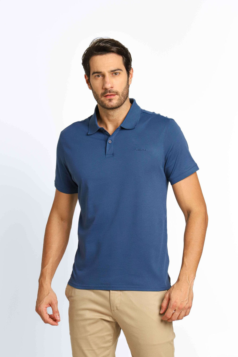 Polo Masculina Regular Calvin Klein Interlock Liquid Touch Azul - Henri Store