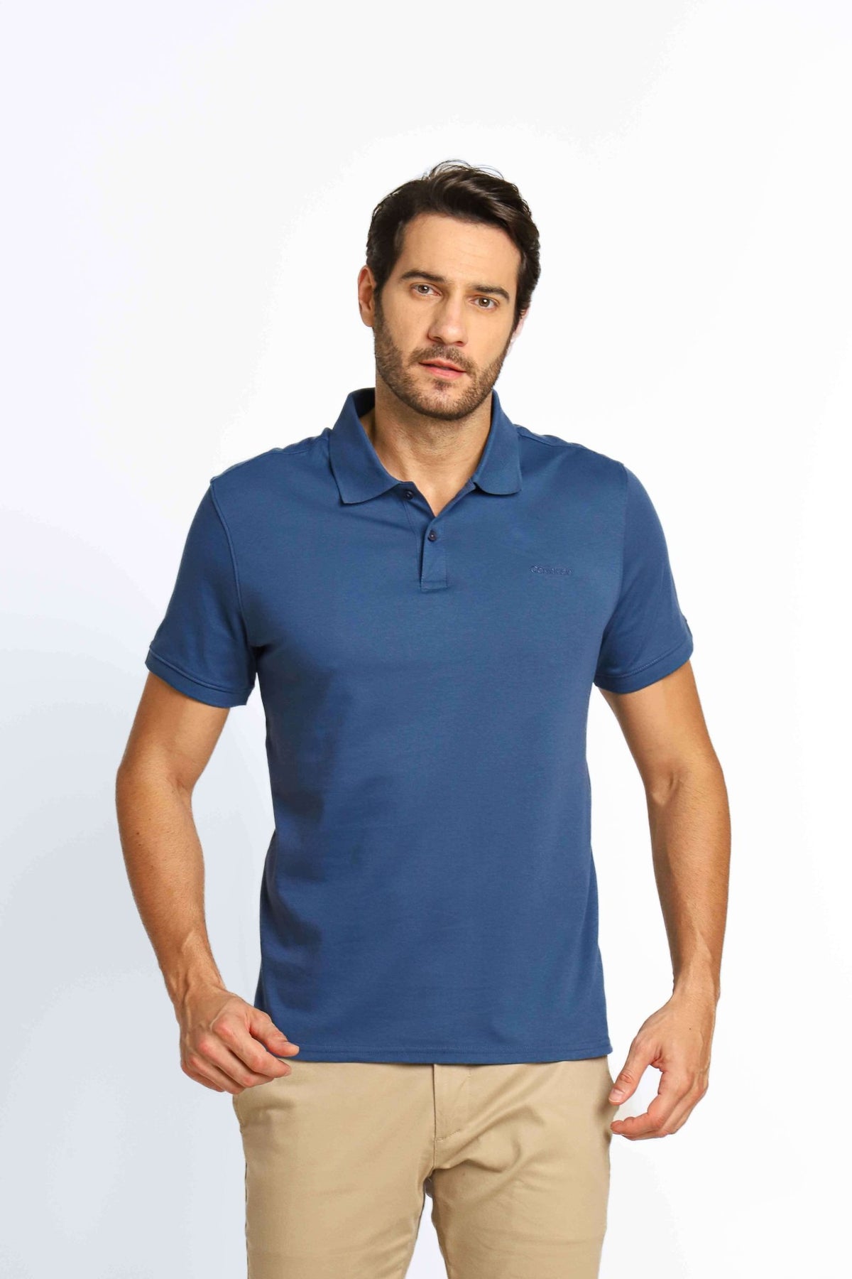 Polo Masculina Regular Calvin Klein Interlock Liquid Touch Azul - Henri Store