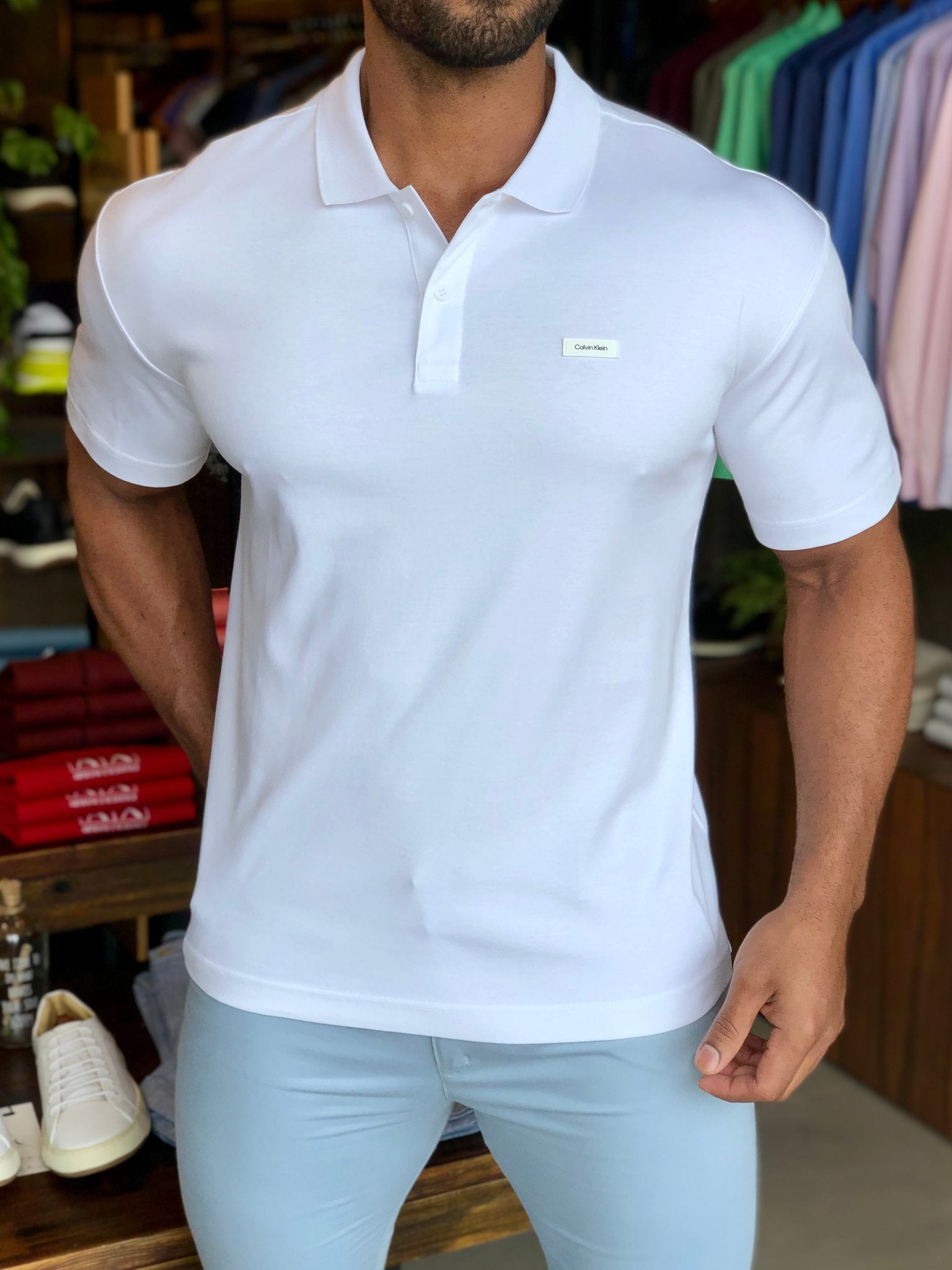 Polo Masculina Regular Calvin Klein Smooth Cotton Branco - Henri Store